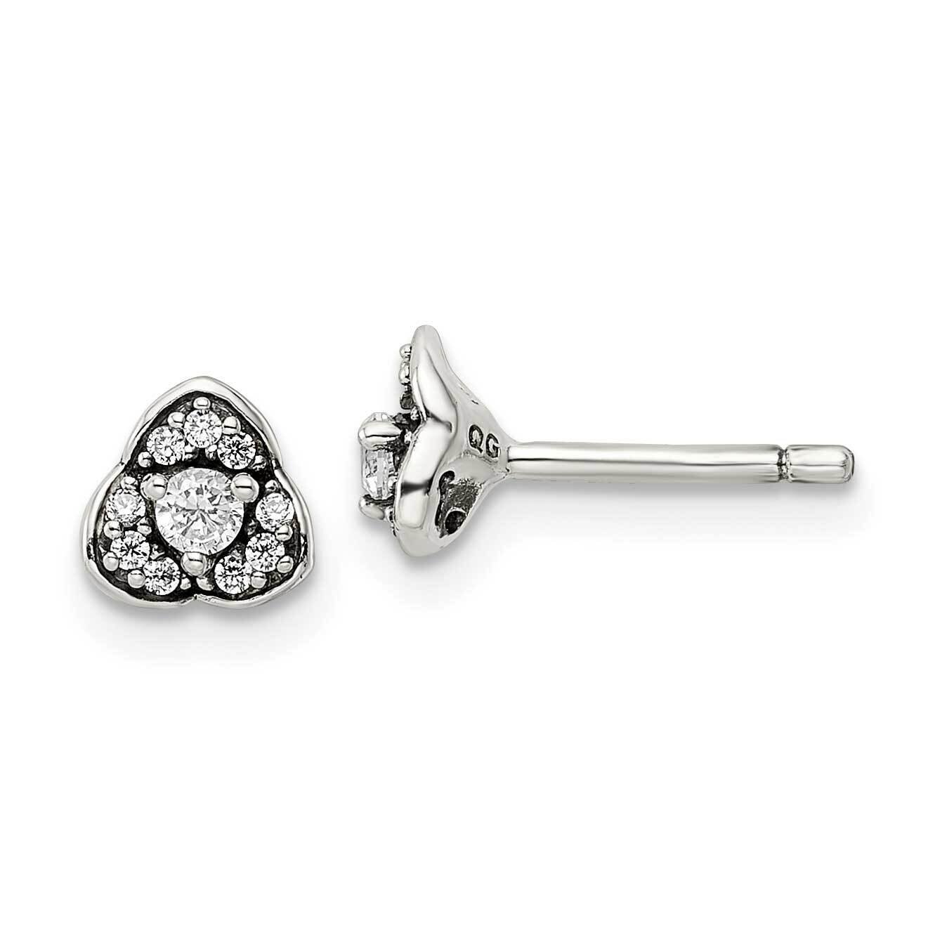 CZ Diamond Trilogy Post Earrings Sterling Silver Antiqued QE16180, MPN: QE16180, 196904150405