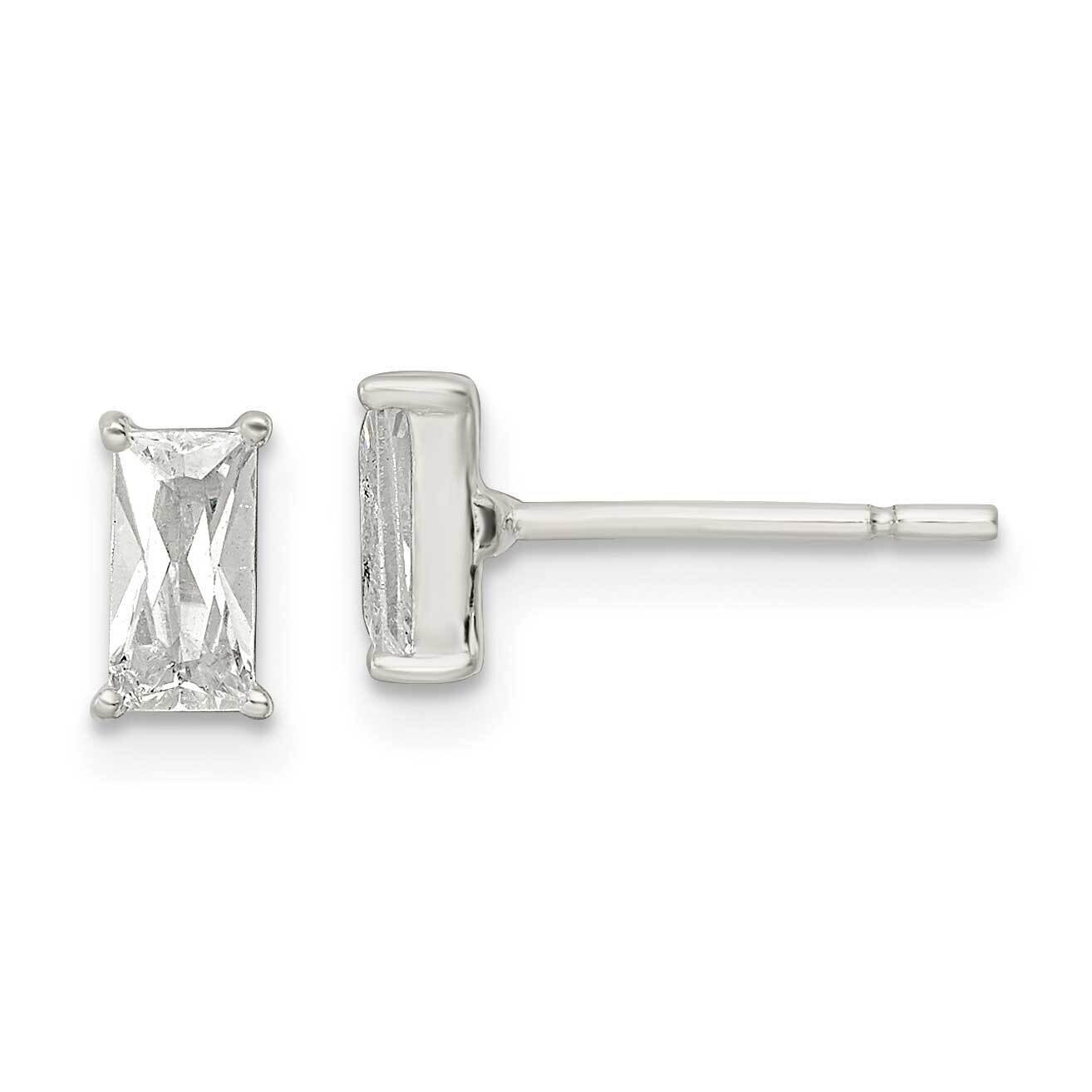 6x3mm Emerald-Shape CZ Diamond Post Earrings Sterling Silver QE16183, MPN: QE16183, 196904169216