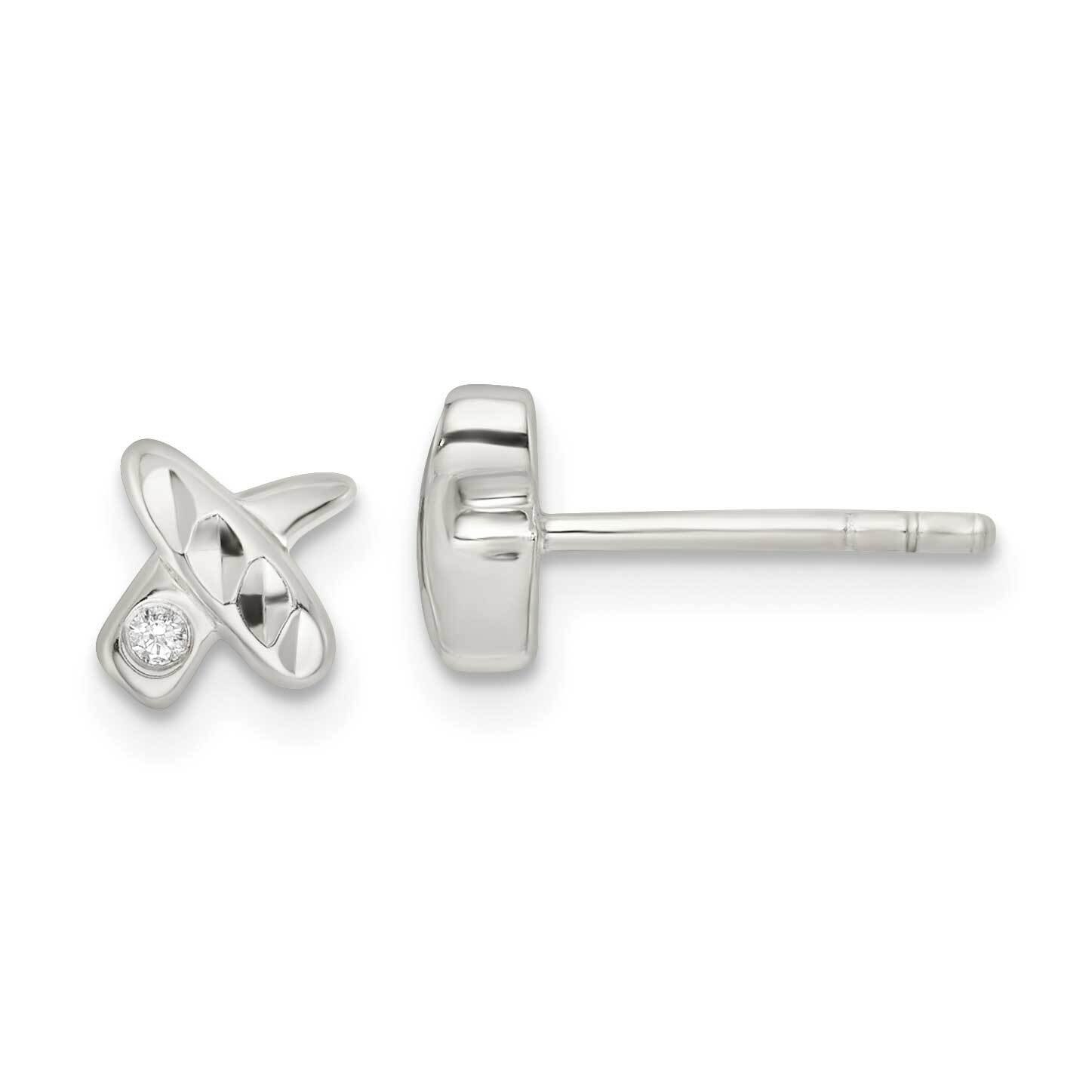 Diamond-Cut x CZ Diamond Post Earrings Sterling Silver Polished QE16188, MPN: QE16188, 196904169131