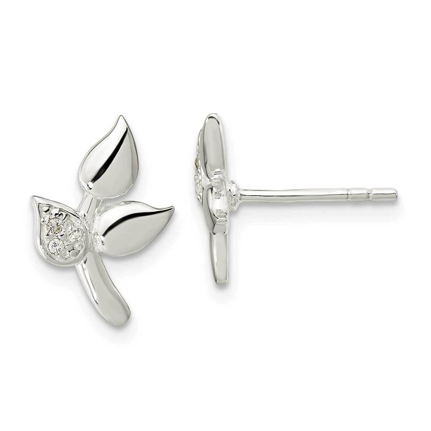 CZ Diamond Leaves Post Earrings Sterling Silver Polished QE16193, MPN: QE16193, 196904169094