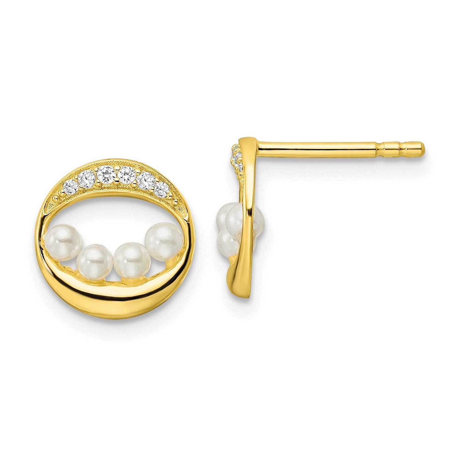 CZ Diamond &amp; Shell Pearl Post Earrings Sterling Silver Gold-Tone QE16195, MPN: QE16195, 196904169063