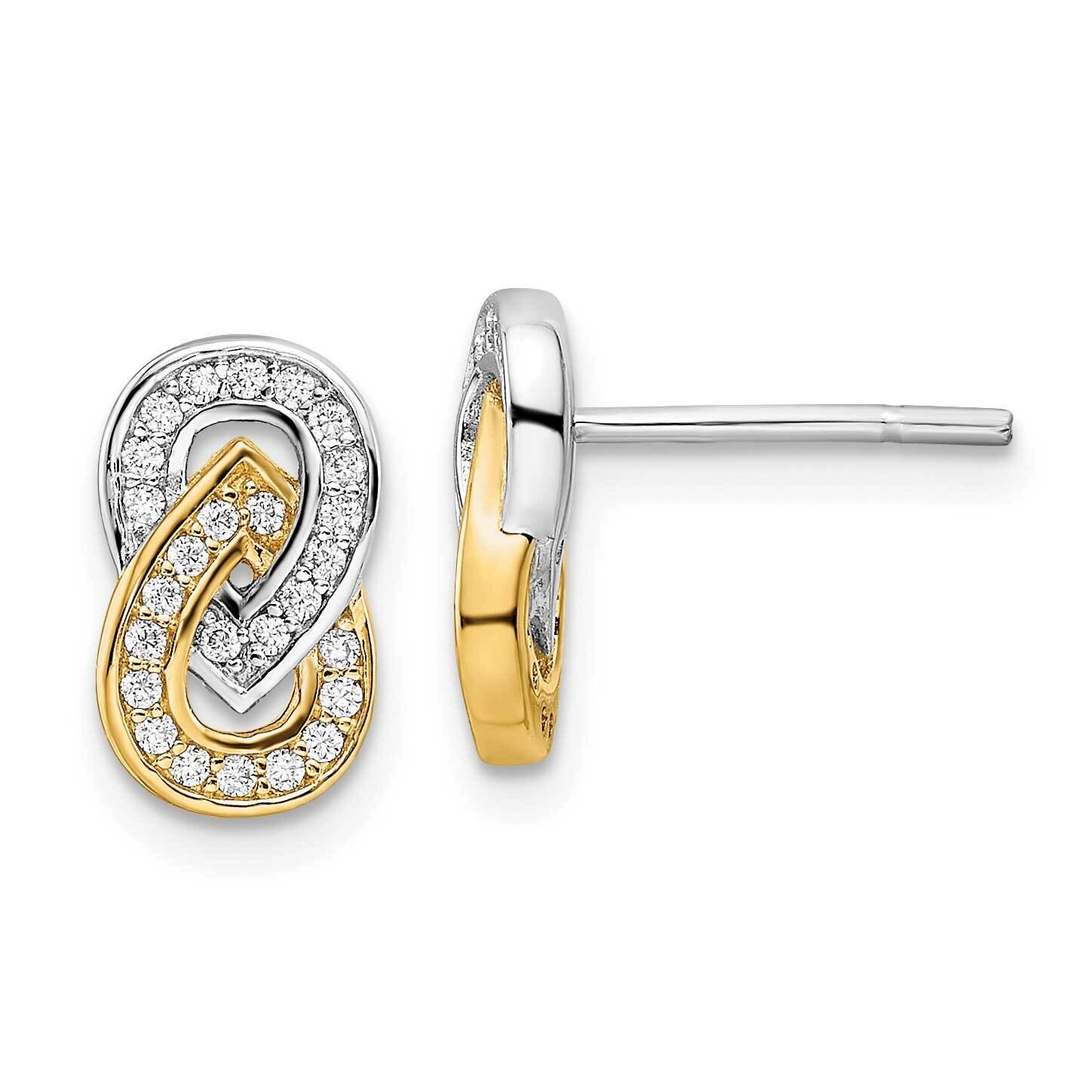 Gold-Plated CZ Diamond Teardrop Infinity Post Earrings Sterling Silver Rhodium-Plated QE16199