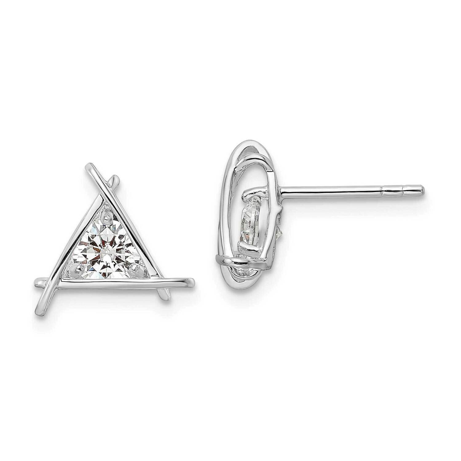Triangle CZ Diamond Post Earrings Sterling Silver Rhodium-Plated QE16203, MPN: QE16203, 196904168448