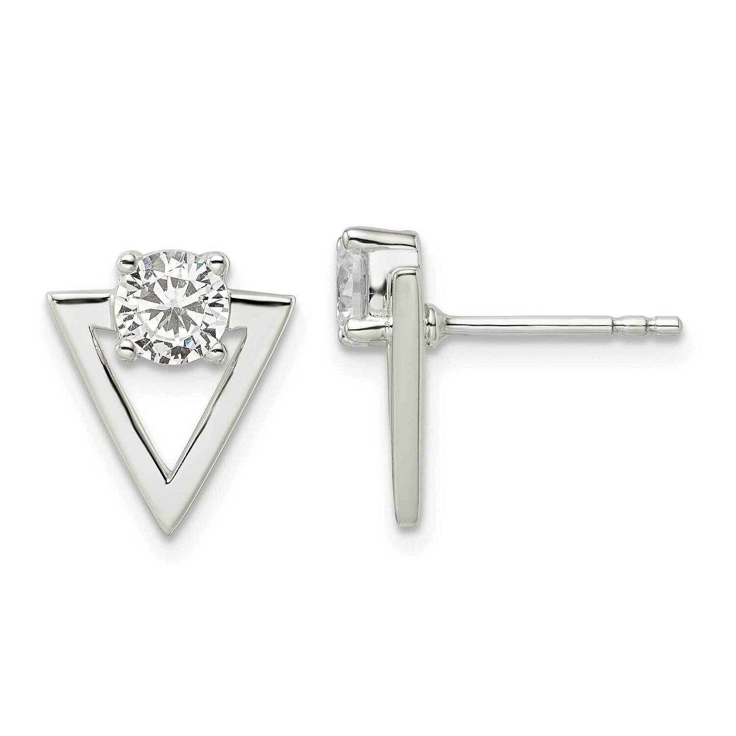 Triangle Post Earrings Sterling Silver Cz Diamond QE16204, MPN: QE16204, 196904168417