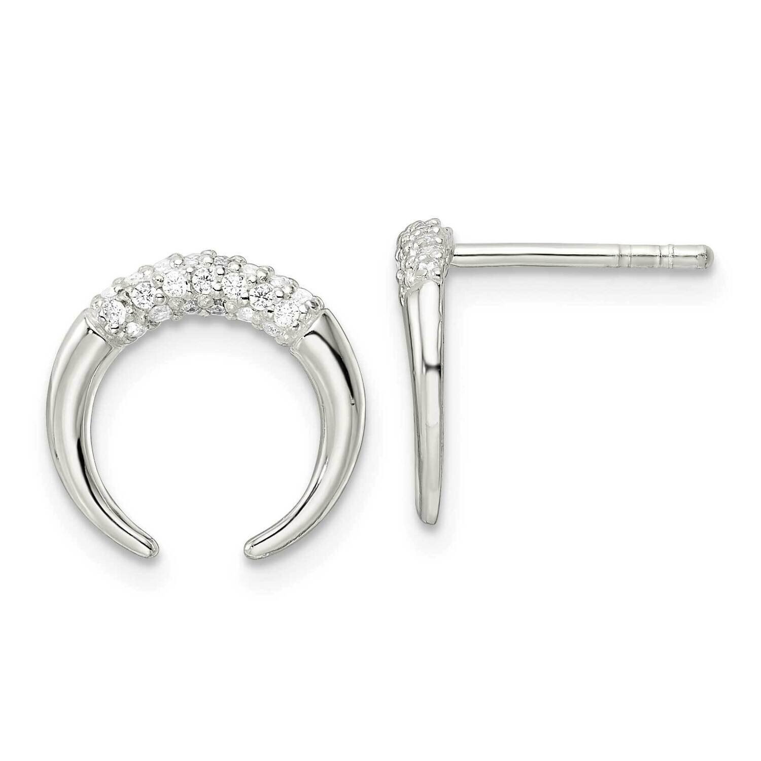 CZ Diamond Fancy Crescent Post Earrings Sterling Silver Polished QE16206, MPN: QE16206, 196904168370