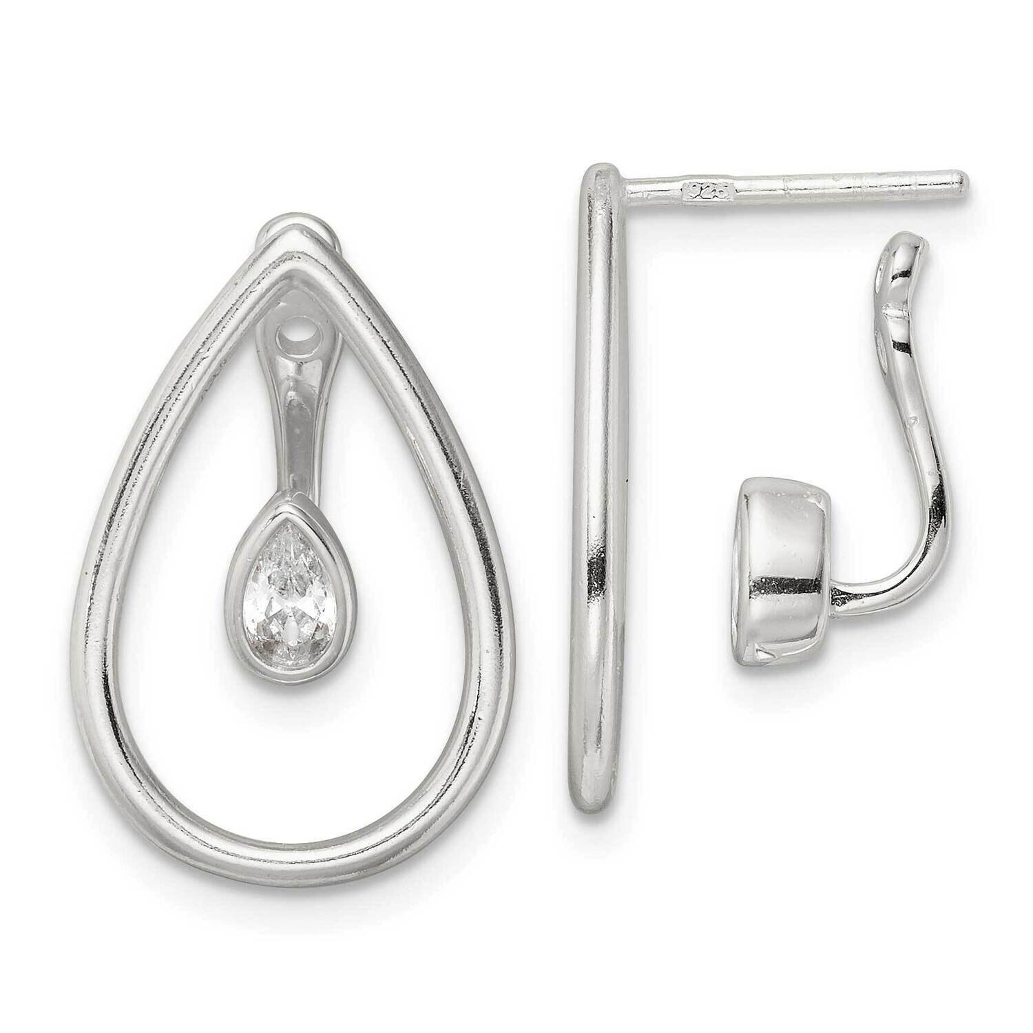 Teardrop with Drop and Dangle CZ Diamond Threader Post Earrin Sterling Silver Polished QE16212, MPN…