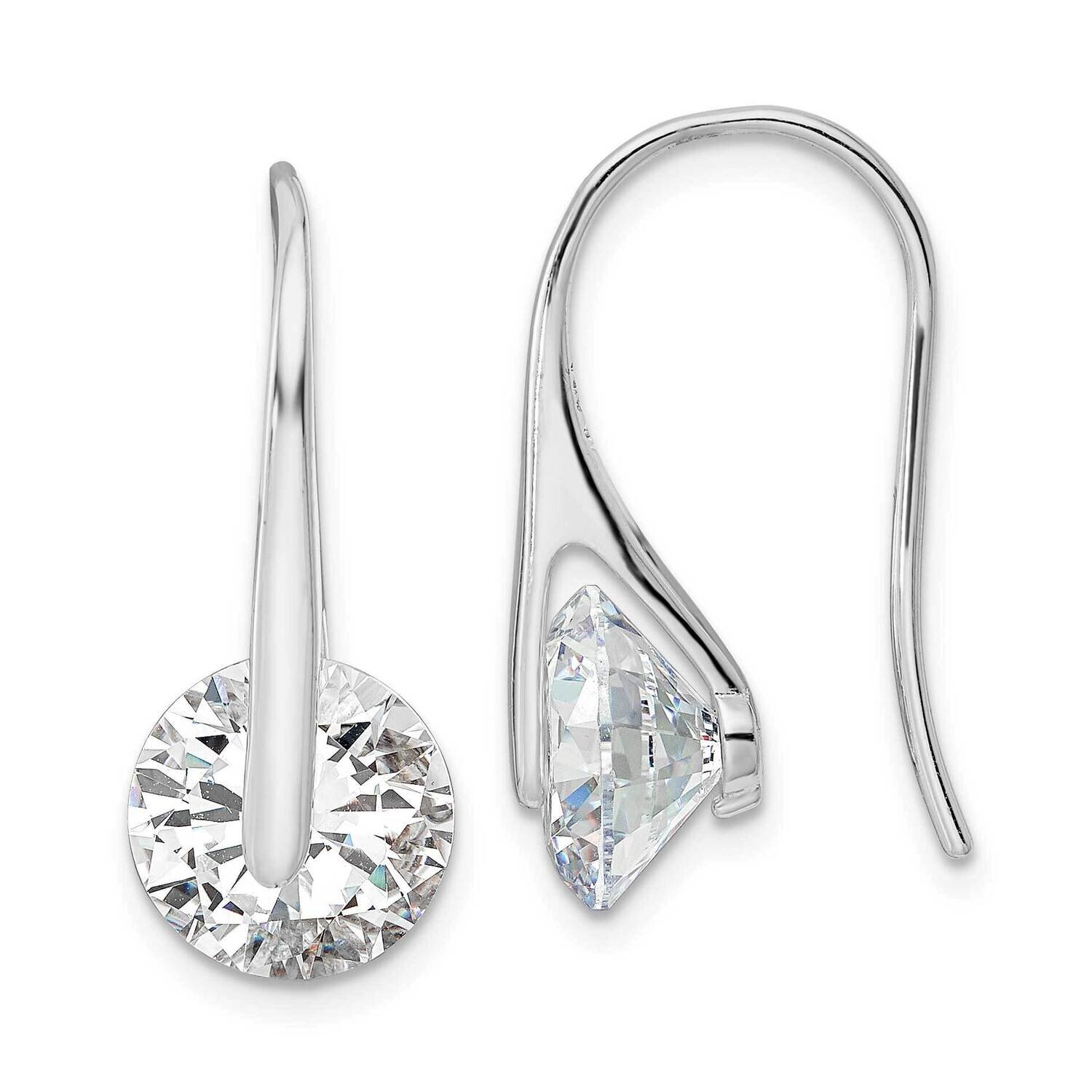 Round CZ Diamond Dangle Earrings Sterling Silver Rhodium-Plated Polished QE16218, MPN: QE16218, 196…