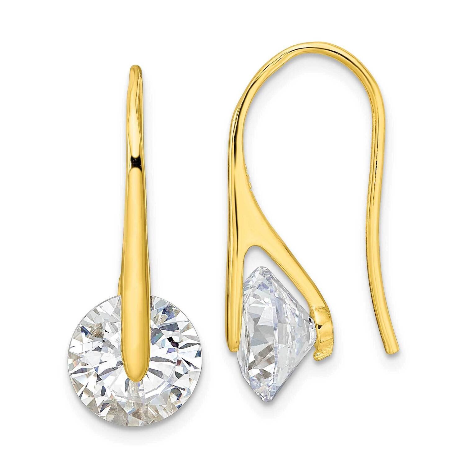 Polished Round CZ Diamond Dangle Earrings Sterling Silver Gold-Tone QE16219, MPN: QE16219, 19690415…