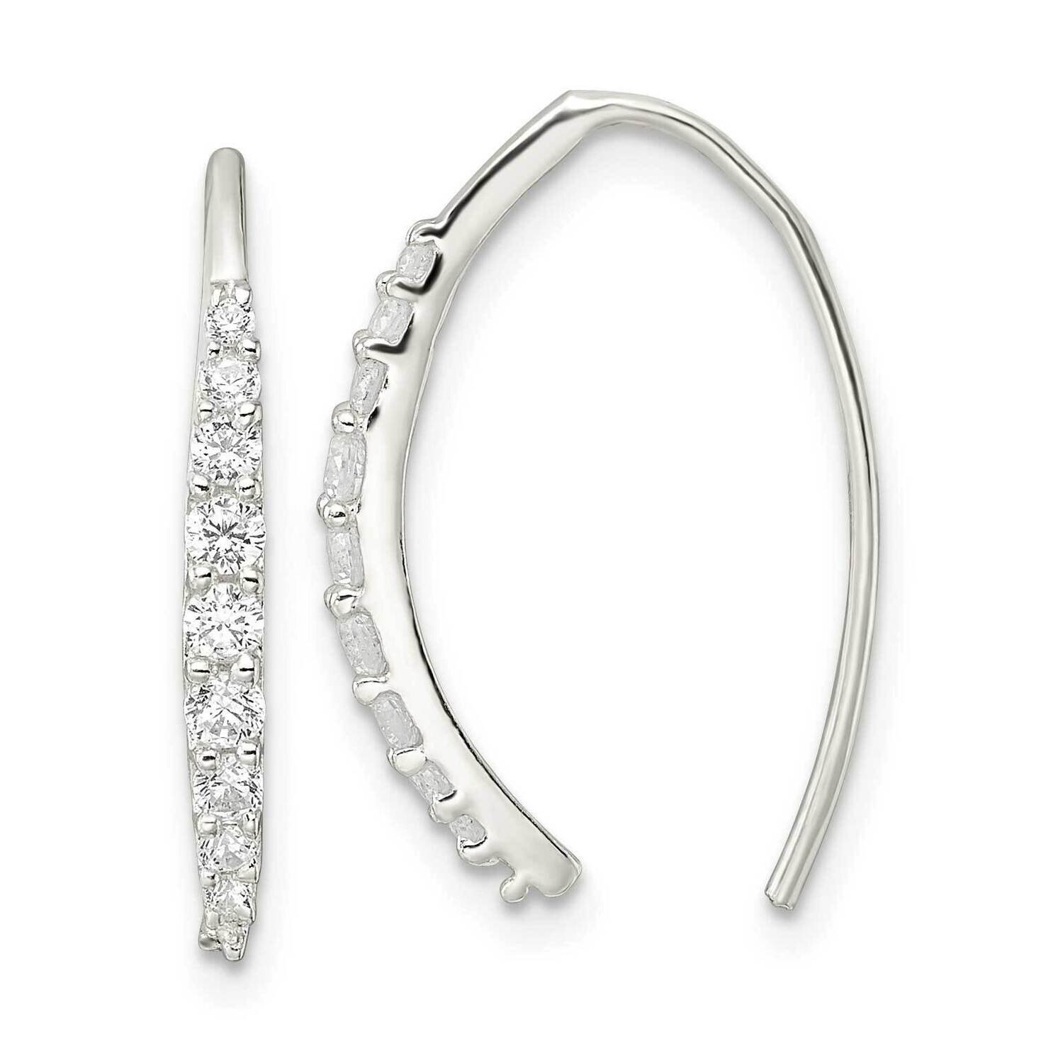 CZ Diamond Threader Earrings Sterling Silver Polished QE16222, MPN: QE16222, 196904168226