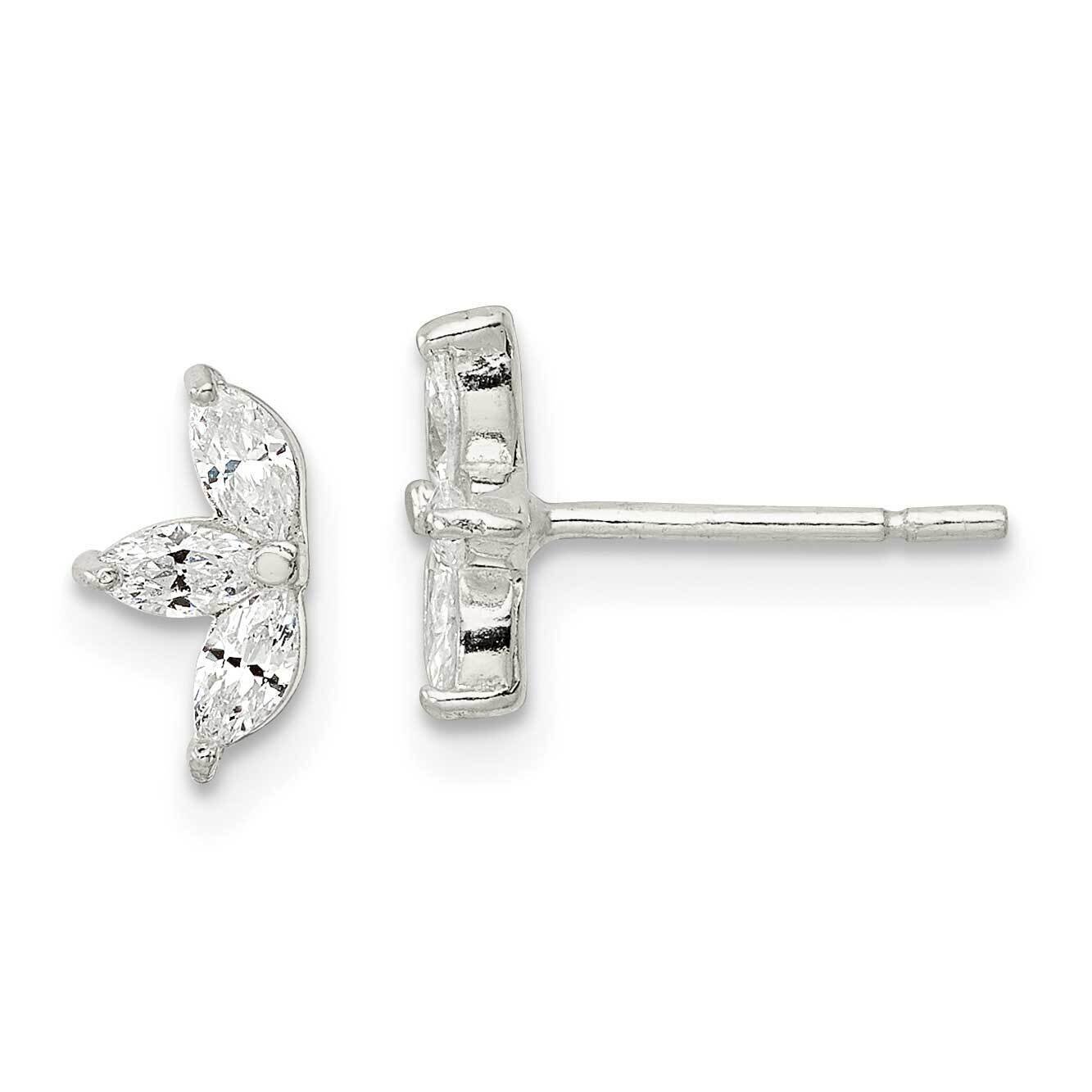 Marquise CZ Diamond Flower Post Earrings Sterling Silver QE16227, MPN: QE16227, 196904168639