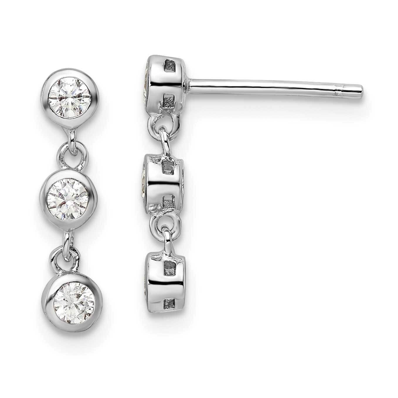 CZ Diamond Dangle Post Earrings Sterling Silver Rhodium-Plated QE16231
