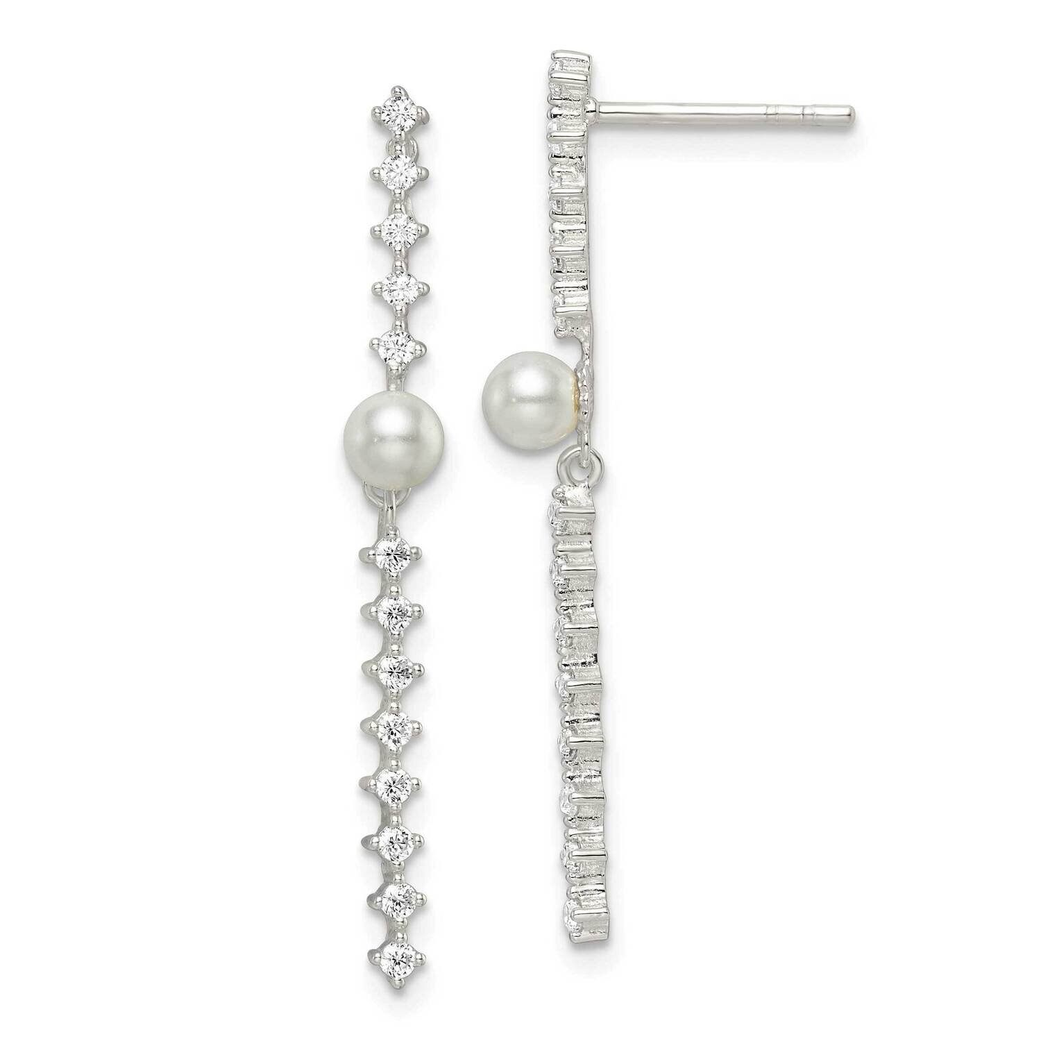 CZ Diamond and Glass Pearl Post Earrings Sterling Silver Polished QE16235, MPN: QE16235, 1969041684…