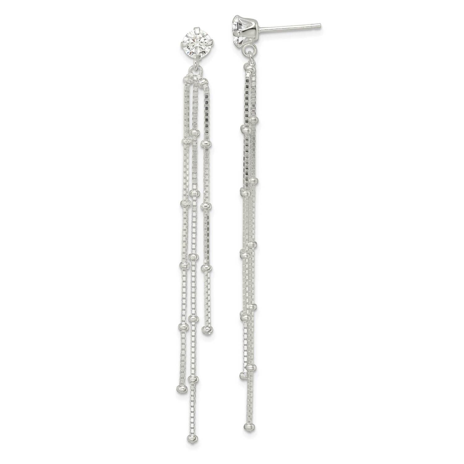 CZ Diamond Beaded Chain Dangle Post Earrings Sterling Silver Polished QE16238, MPN: QE16238, 196904…