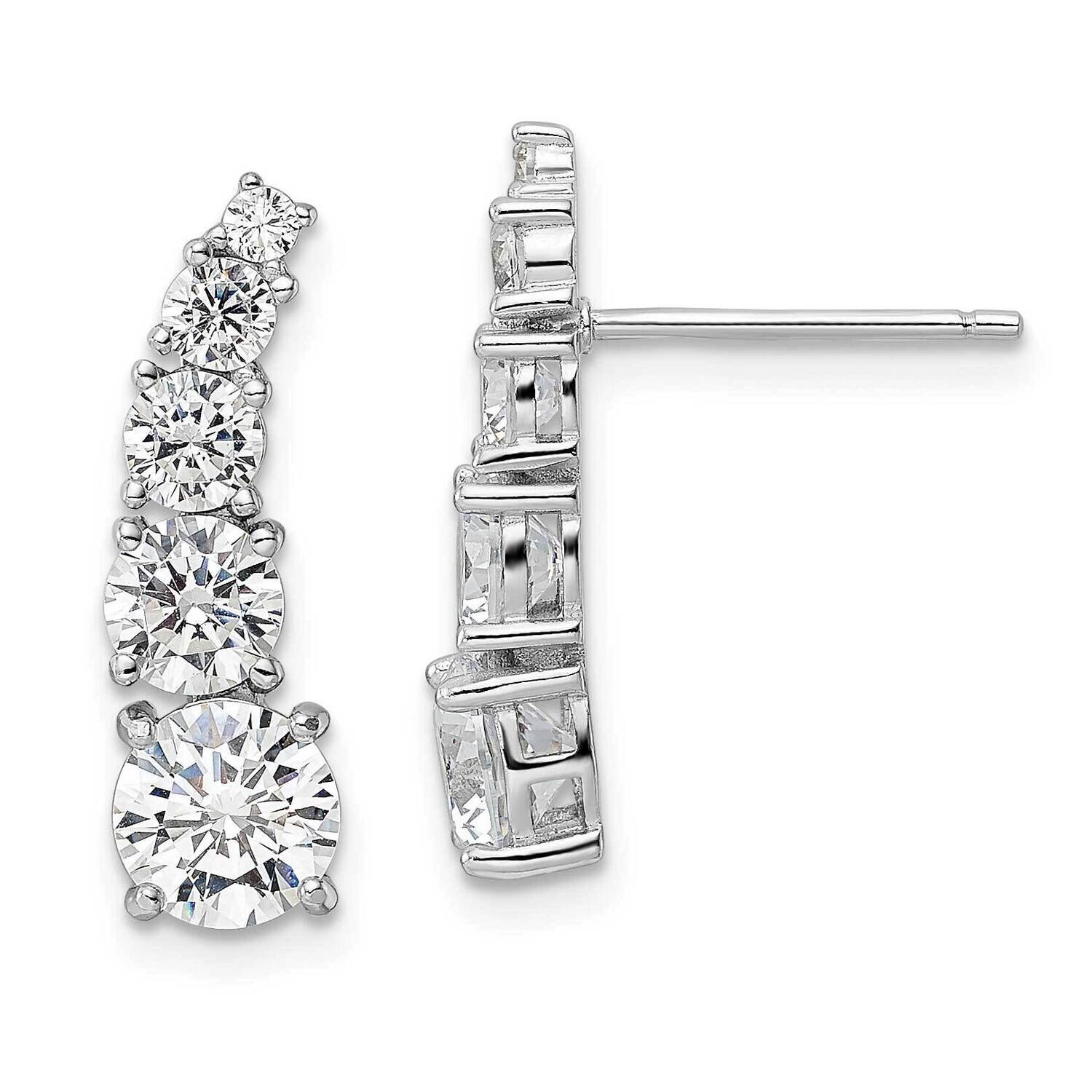 Rhodium-Plated Graduated CZ Diamond Post Earrings Sterling Silver Polished QE16239, MPN: QE16239, 1…