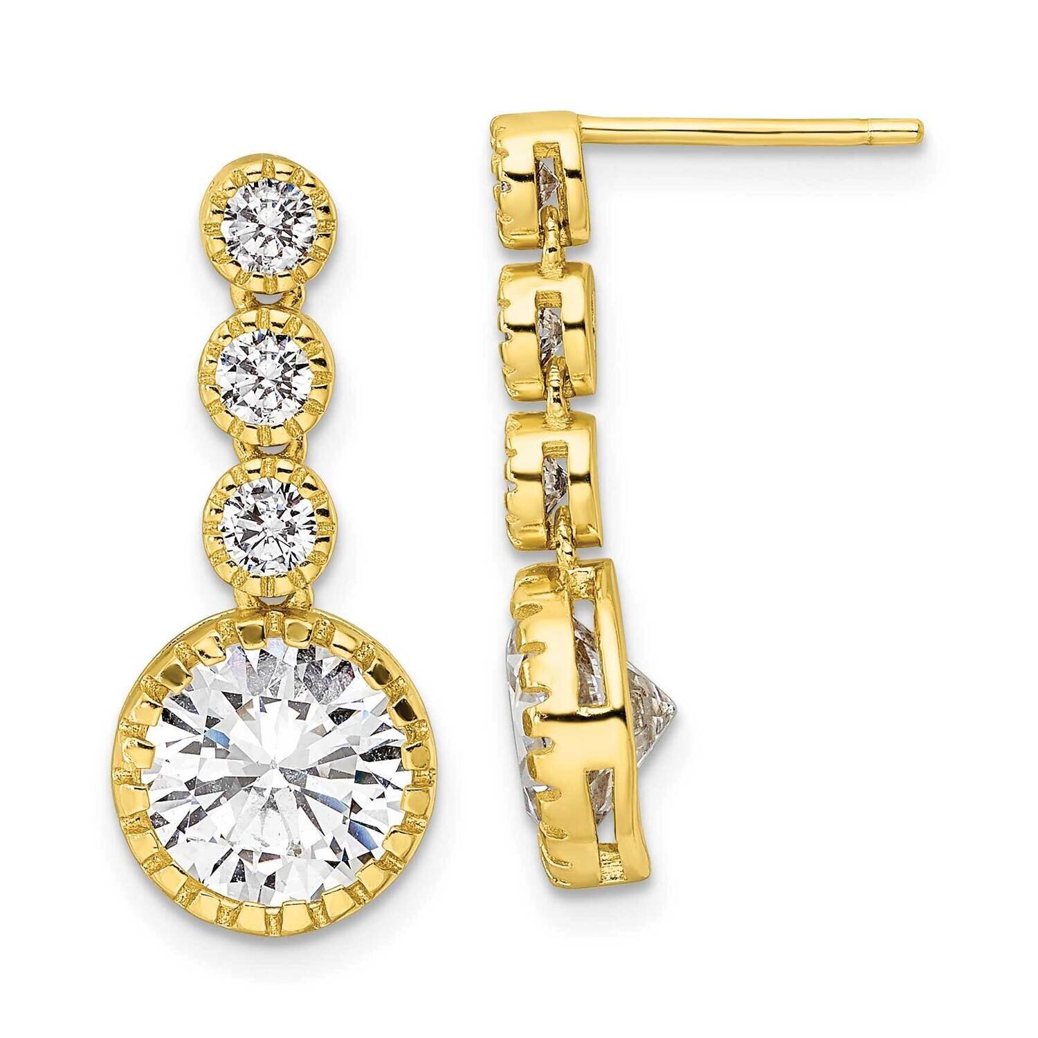 Polished Round CZ Diamond Dangle Post Earrings Sterling Silver Gold-Tone QE16241, MPN: QE16241, 196…