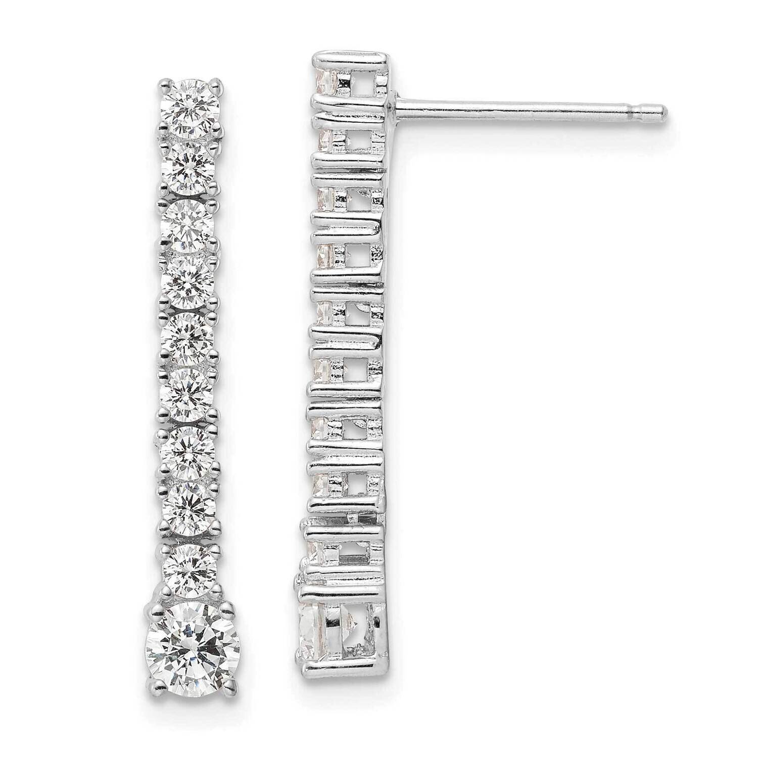 Rhodium-Plated CZ Diamond Post Dangle Earrings Sterling Silver Polished QE16243, MPN: QE16243, 1969…