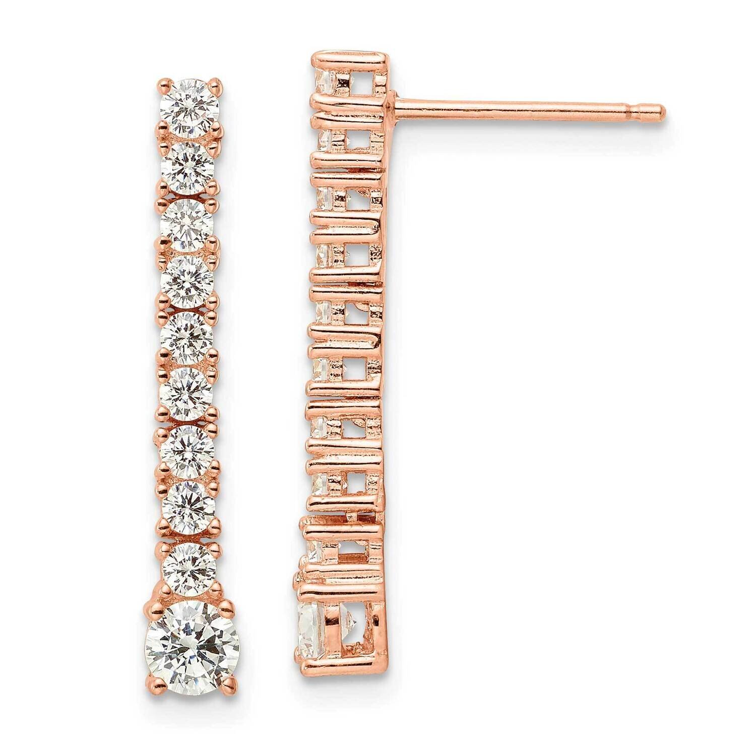 Rose-Tone CZ Diamond Post Dangle Earrings Sterling Silver Polished QE16245, MPN: QE16245, 196904168…