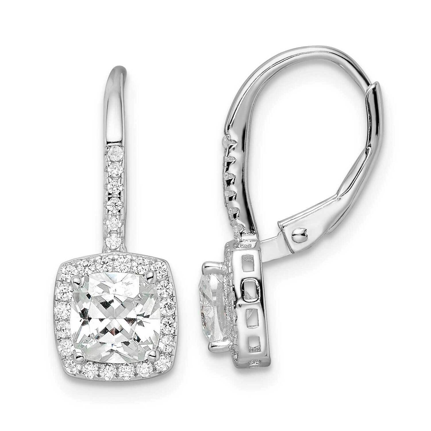 Princess Cut CZ Diamond Leverback Earrings Sterling Silver Rhodium-Plated Polished QE16247, MPN: QE…