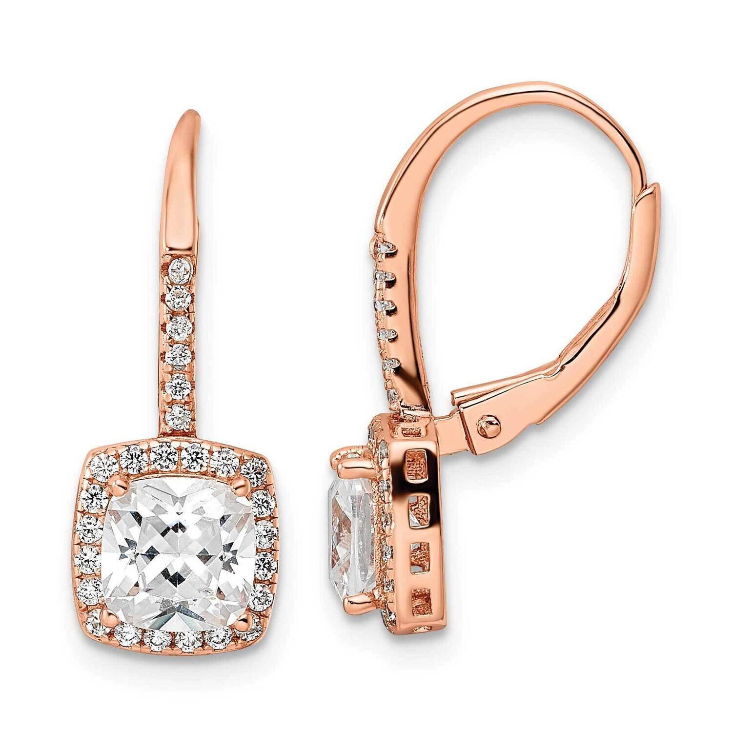 Polished Princess Cut CZ Diamond Leverback Earrings Sterling Silver Rose-Tone QE16249, MPN: QE16249…