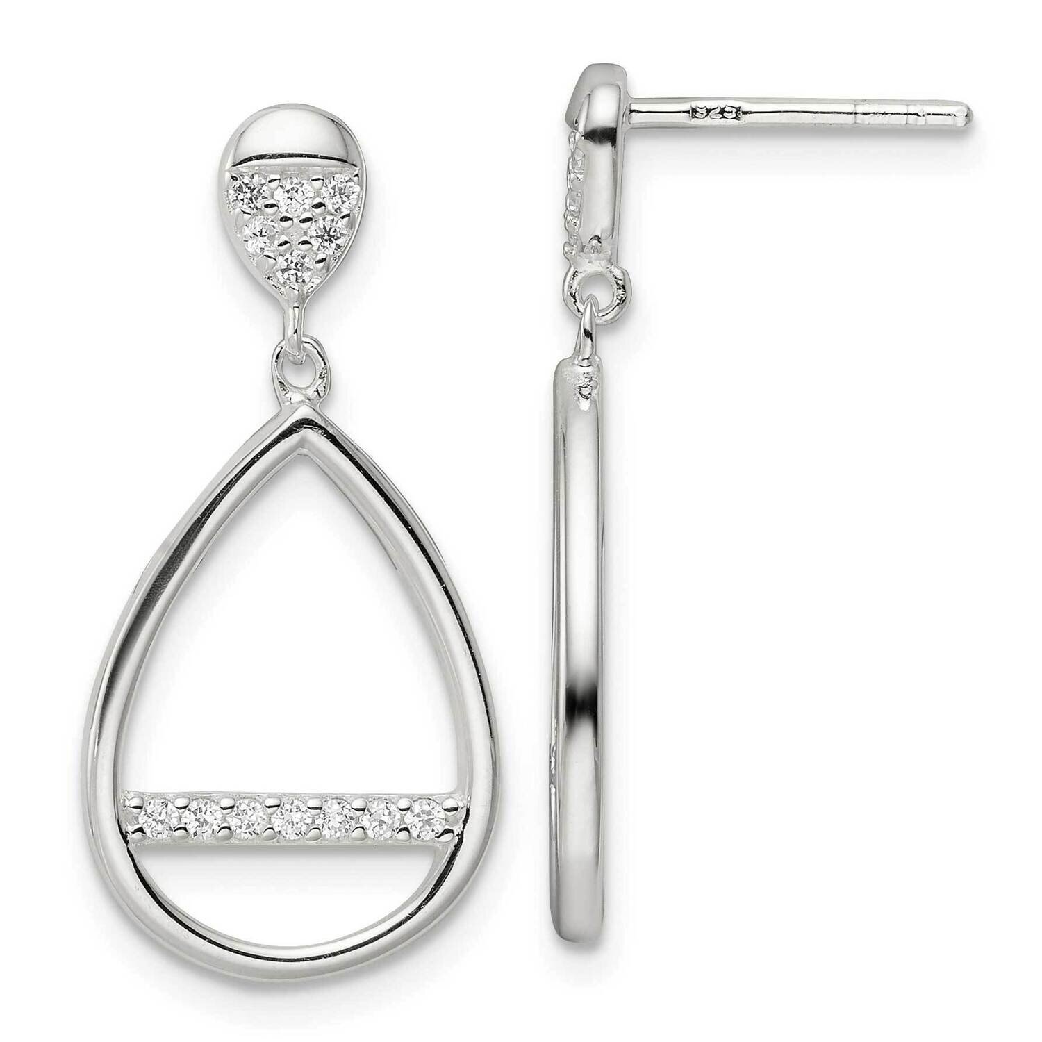 Teardrop Dangle CZ Diamond Post Earrings Sterling Silver Polished QE16254