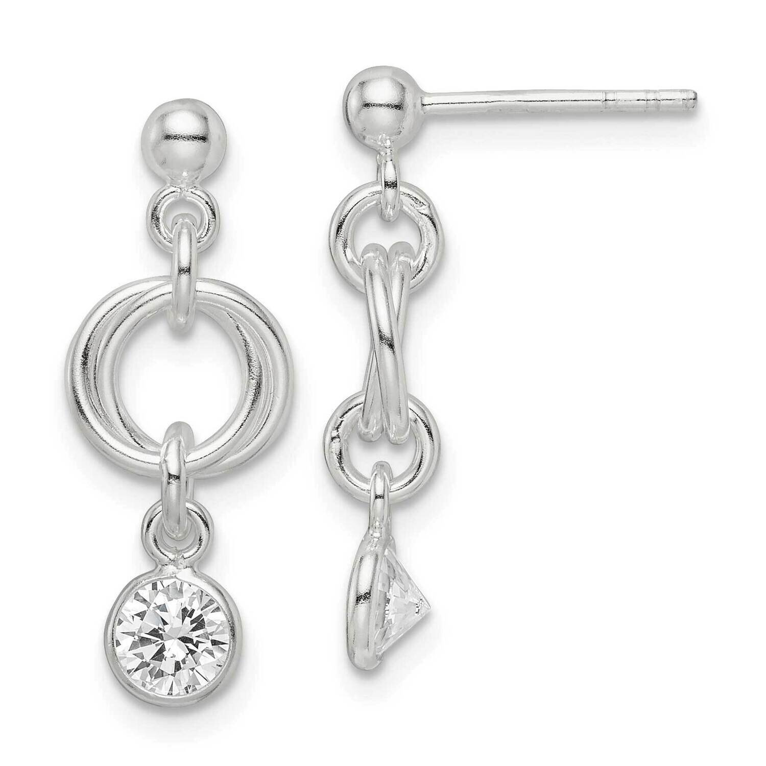 Fancy CZ Diamond Post Dangle Earrings Sterling Silver Polished QE16255, MPN: QE16255, 196904167885