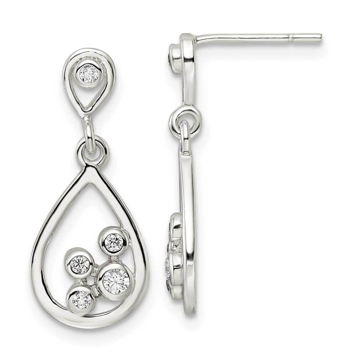 CZ Diamond Teardrop Dangle Post Earrings Sterling Silver Polished QE16257