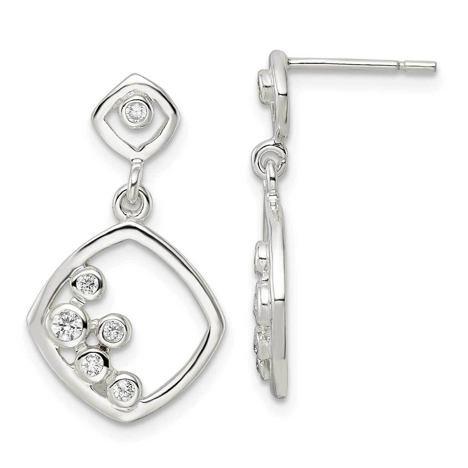 CZ Diamond Square Dangle Post Earrings Sterling Silver Polished QE16258, MPN: QE16258, 196904167847