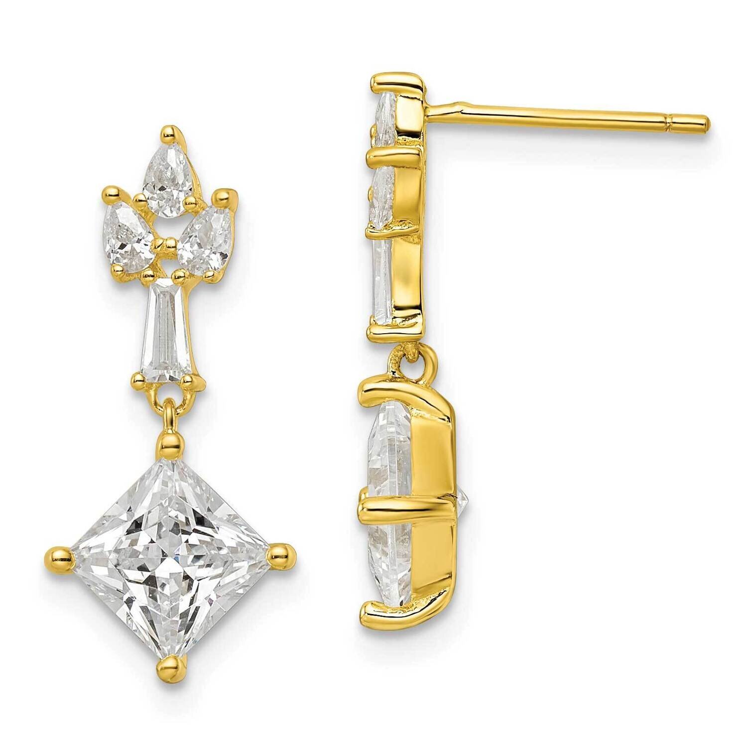 Gold Tone CZ Diamond Post Dangle Earrings Sterling Silver QE16261, MPN: QE16261, 196904169612