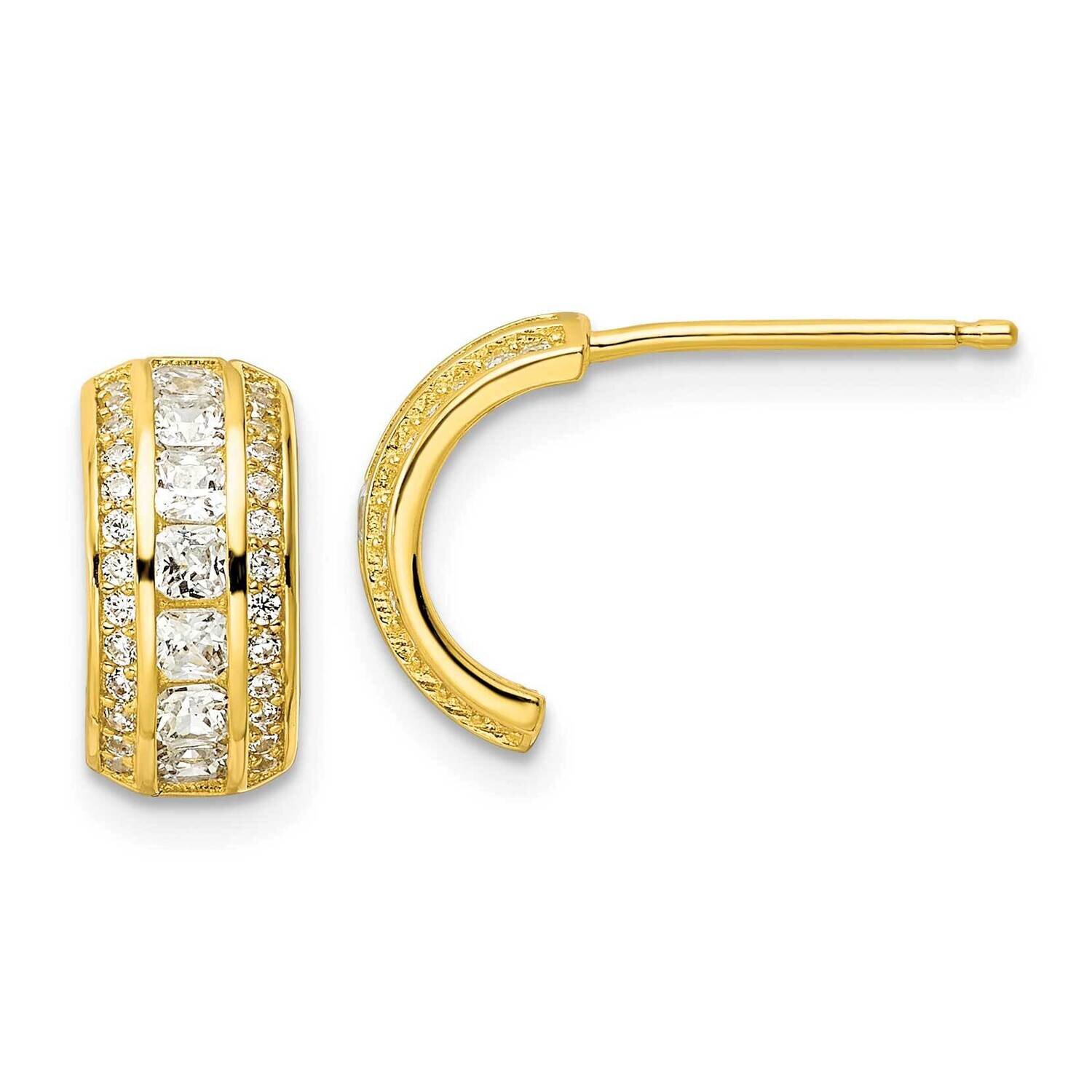 Gold-Tone CZ Diamond J Hoop Post Earrings Sterling Silver Polished QE16267, MPN: QE16267, 196904169…