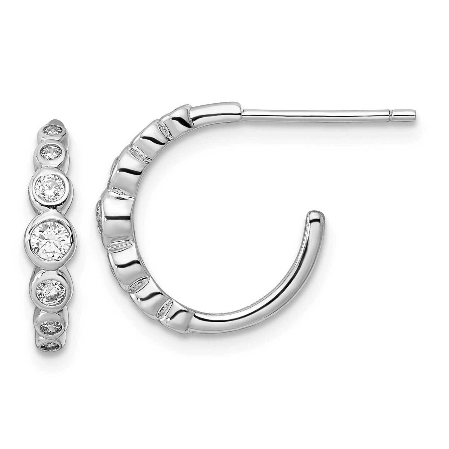 CZ Diamond Post Hoop Earrings Sterling Silver Rhodium-Plated QE16270