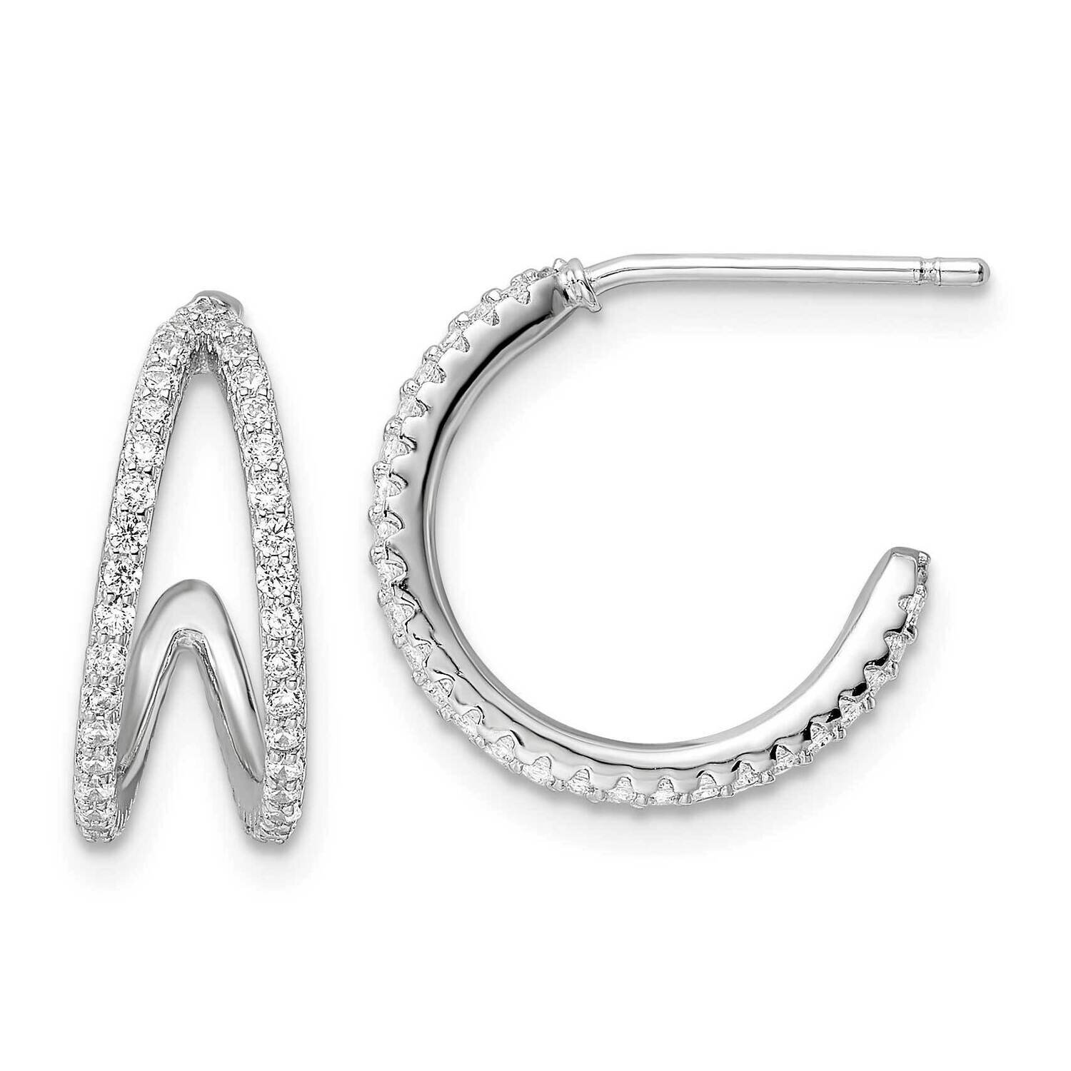 Rhodium-Plated CZ Diamond Post Hoop Earrings Sterling Silver Polished QE16271, MPN: QE16271, 196904…