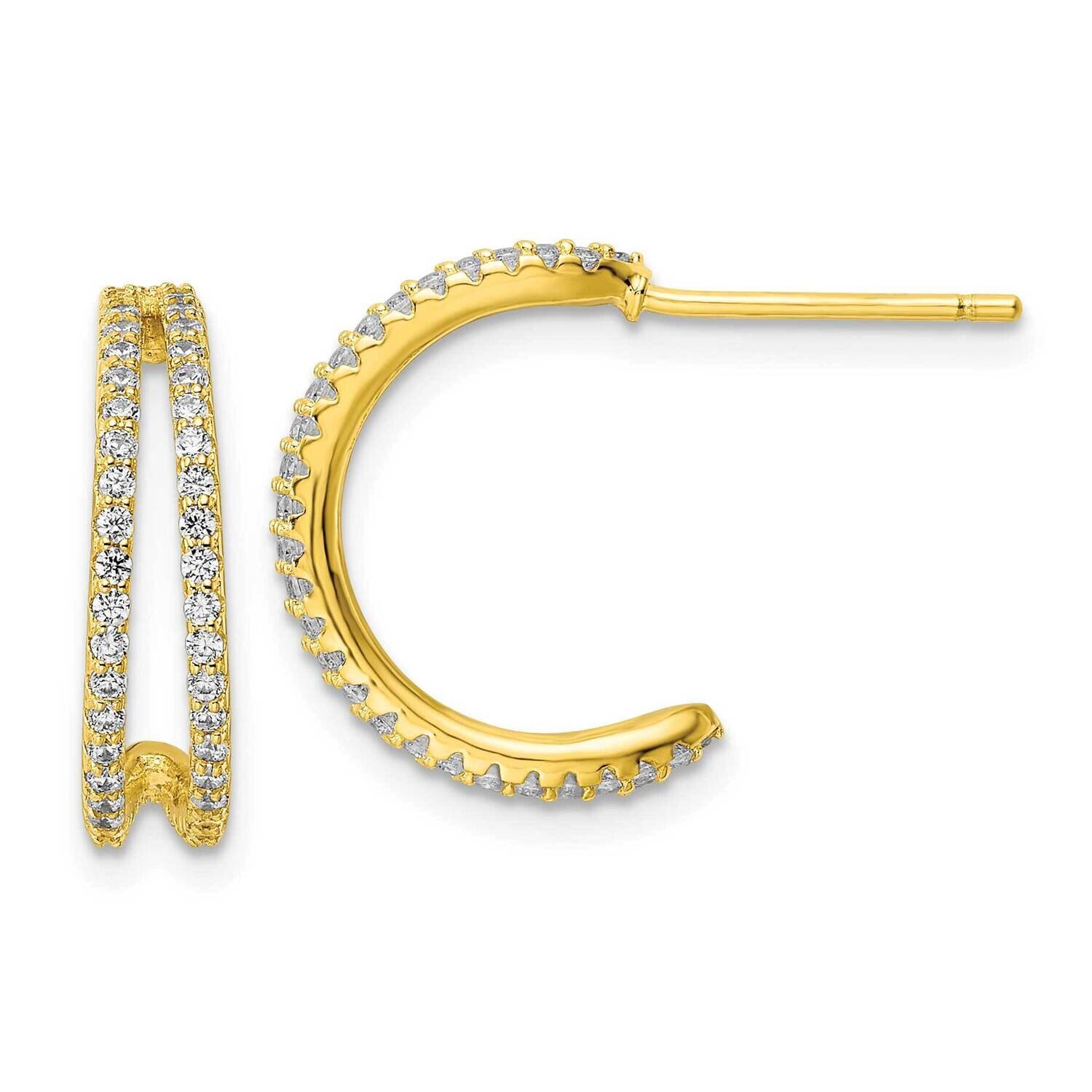 Gold-Tone CZ Diamond Post Hoop Earrings Sterling Silver Polished QE16272, MPN: QE16272, 196904169537