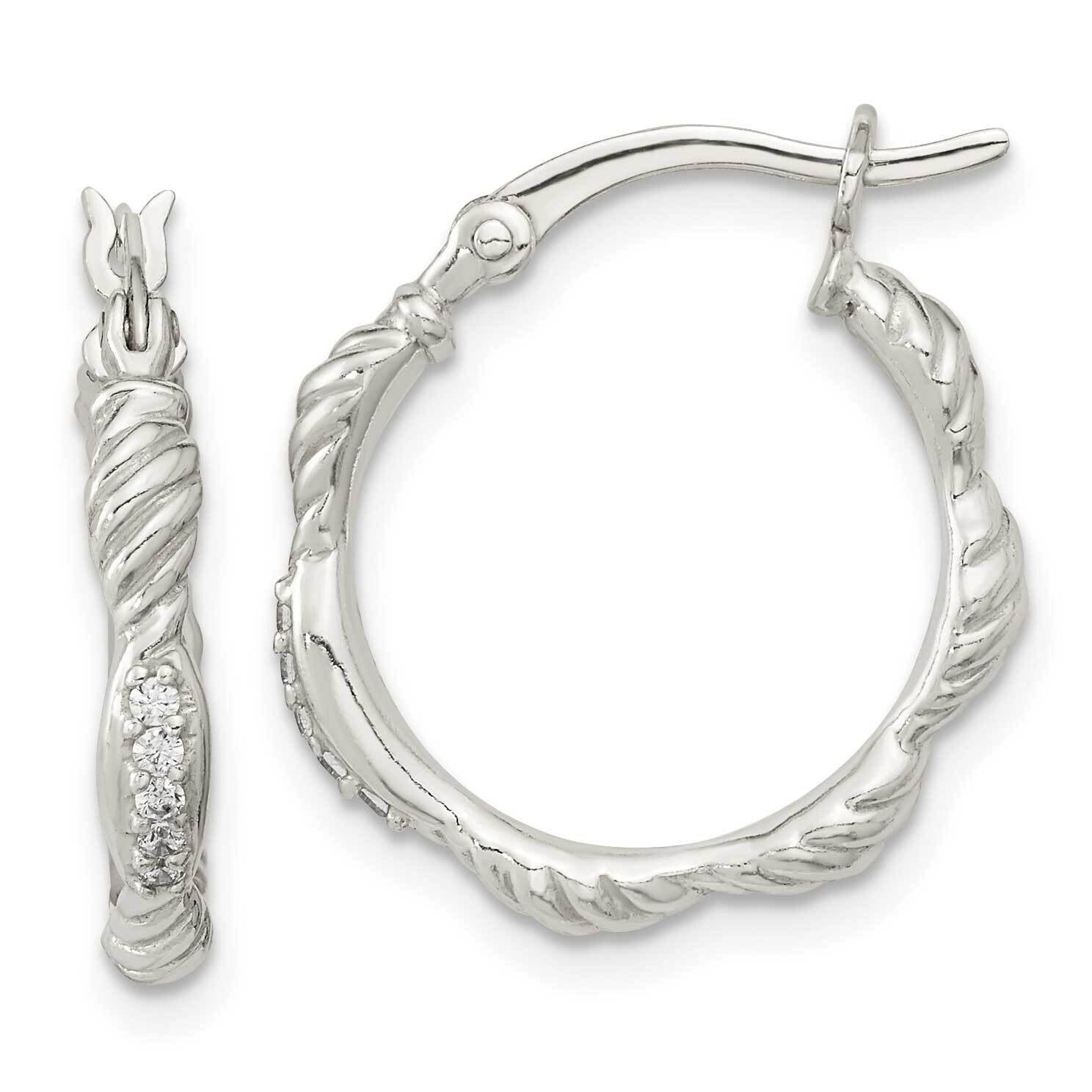 CZ Diamond and Textured Hoop Earrings Sterling Silver Polished QE16276, MPN: QE16276, 196904167731