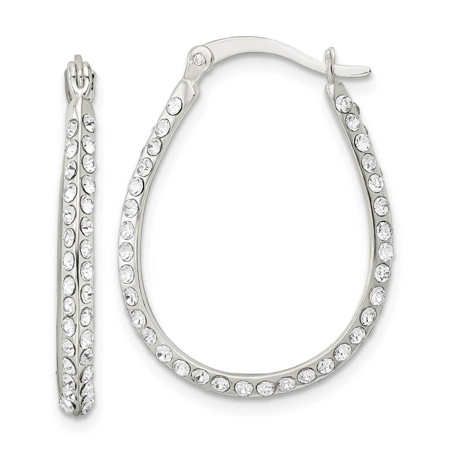 Oval Hoop Earrings Sterling Silver Cz Diamond QE16278, MPN: QE16278, 196904168042