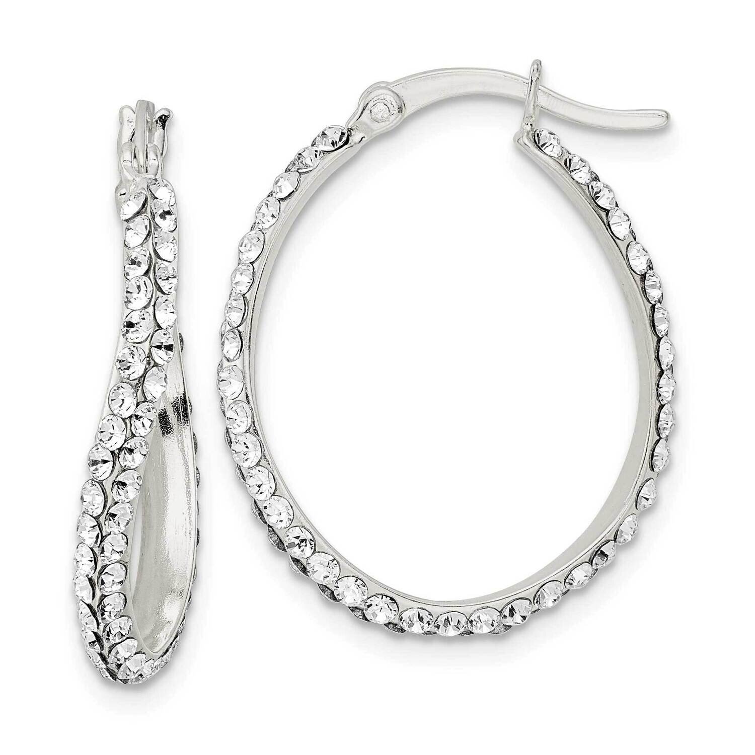 Oval Hoop Earrings Sterling Silver Cz Diamond QE16279, MPN: QE16279, 196904169506