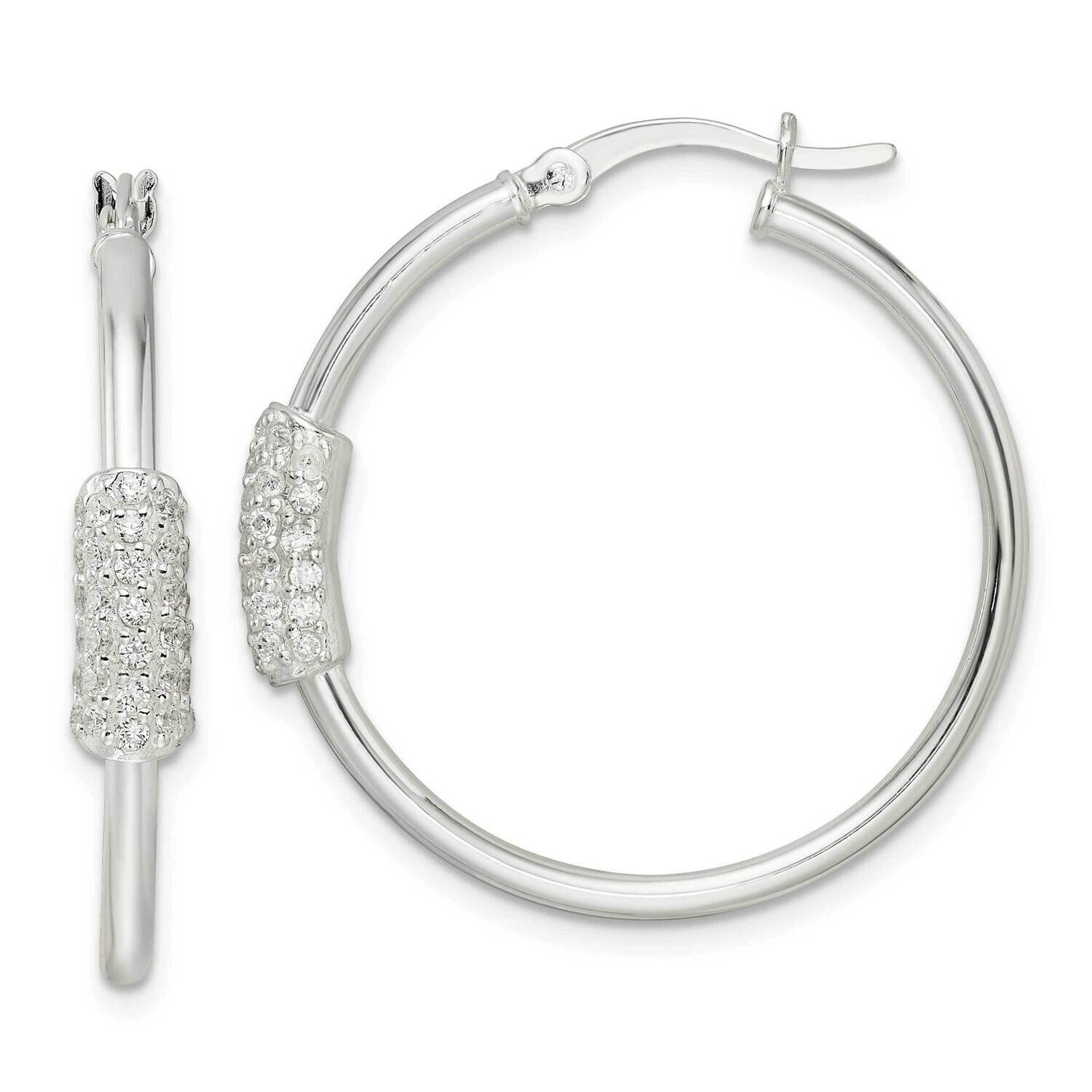 CZ Diamond Circle Hoop Earrings Sterling Silver Polished QE16280