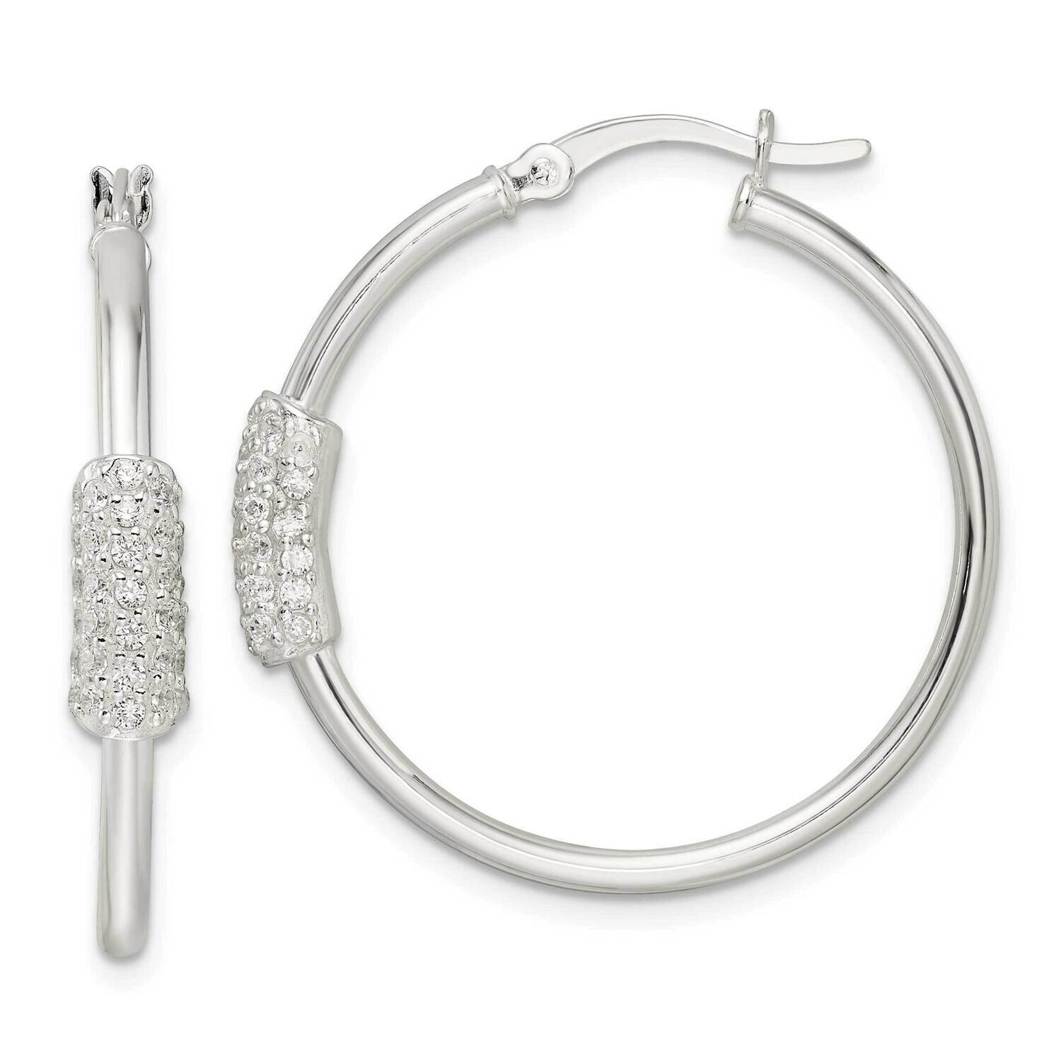 CZ Diamond Circle Hoop Earrings Sterling Silver Polished QE16280, MPN: QE16280, 196904167670