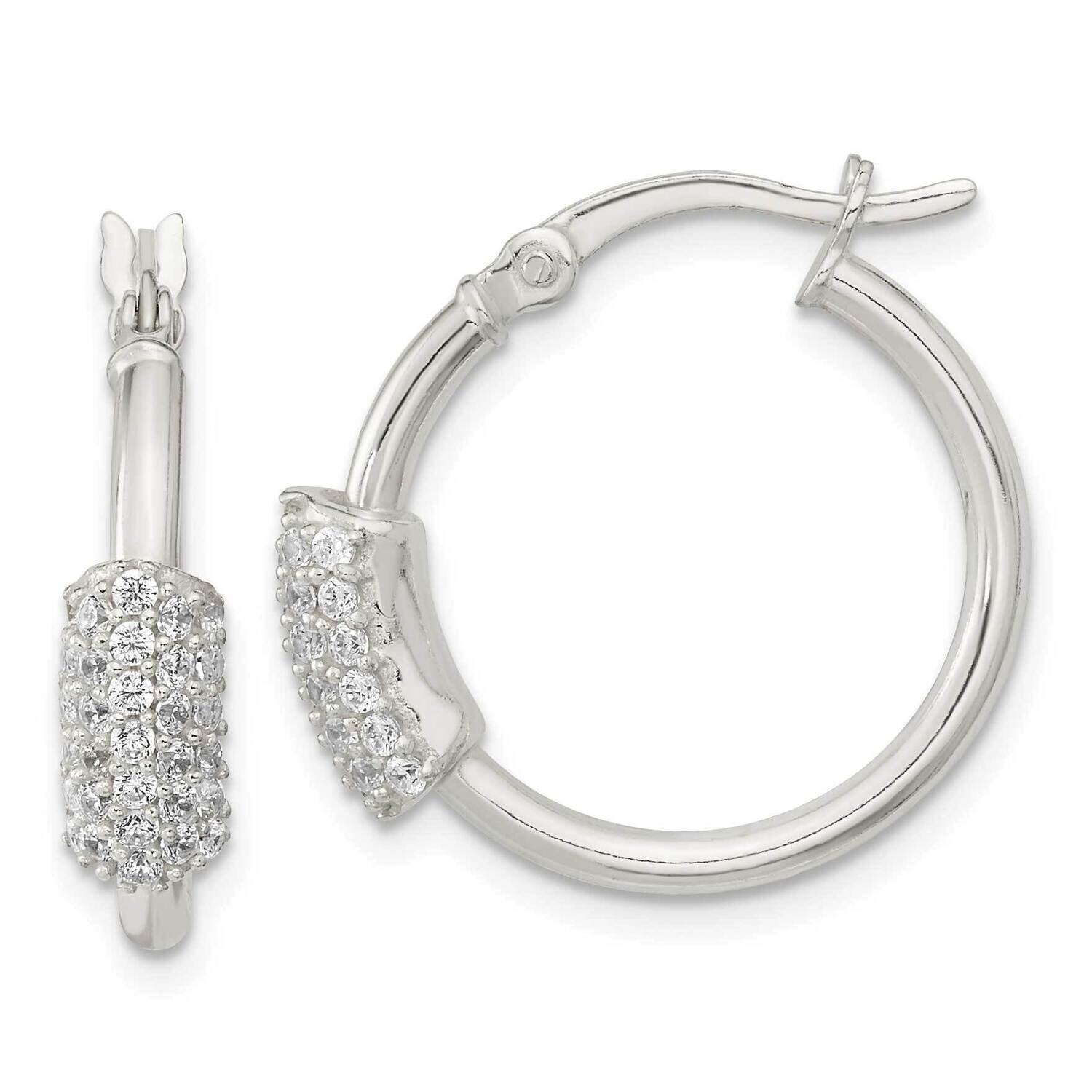 CZ Diamond Hoop Earrings Sterling Silver Polished QE16282