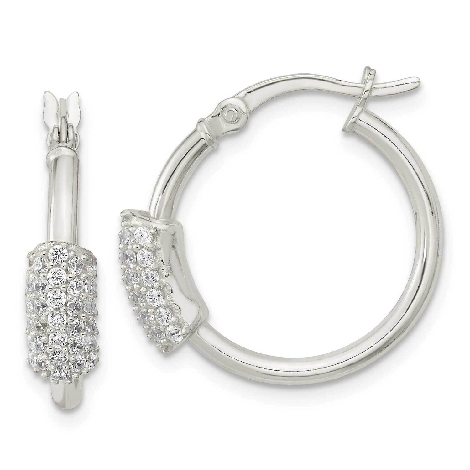 CZ Diamond Hoop Earrings Sterling Silver Polished QE16282, MPN: QE16282, 196904167649