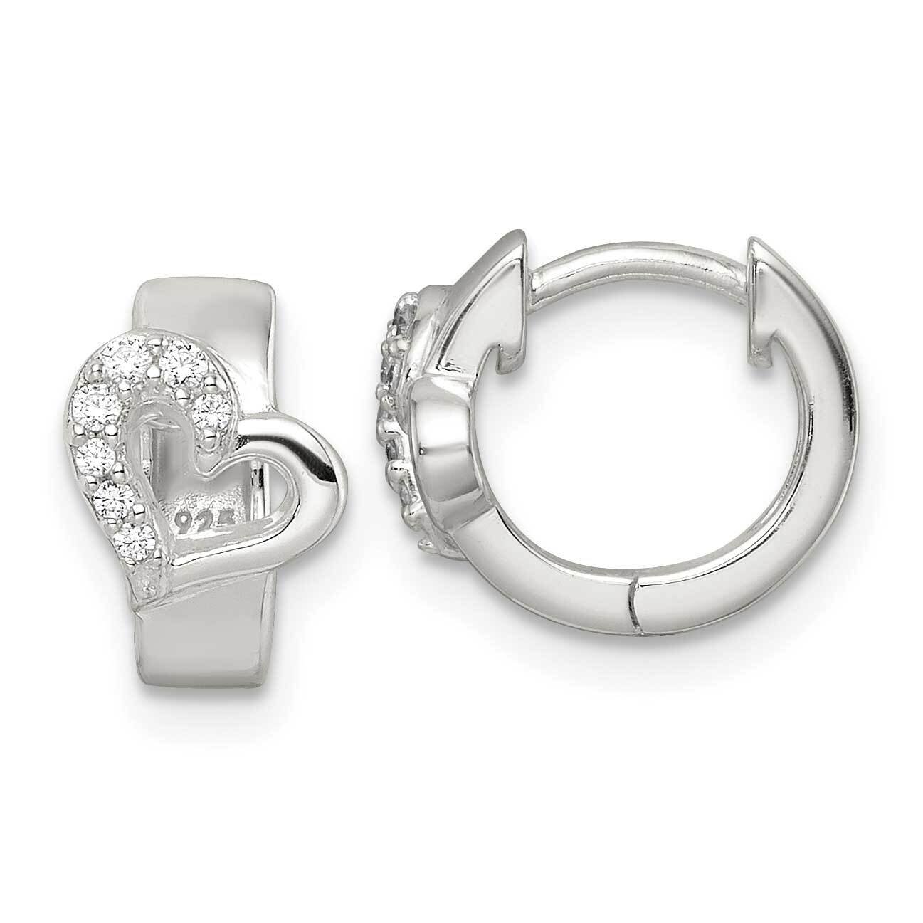 CZ Diamond Heart Hinged Hoop Earrings Sterling Silver Polished QE16283, MPN: QE16283, 196904169421