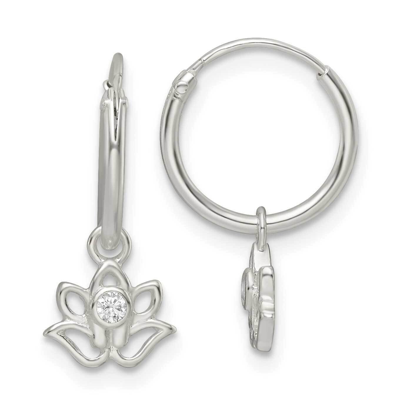 CZ Diamond Dangle Lotus Endless Hoop Earrings Sterling Silver Polished QE16285