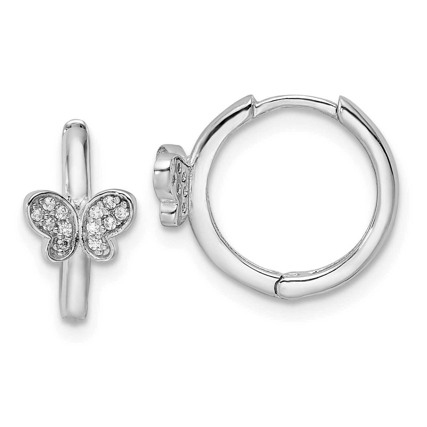 CZ Diamond Hinged Hoop Butterfly Earrings Sterling Silver Rhodium-Plated Polished QE16287, MPN: QE1…