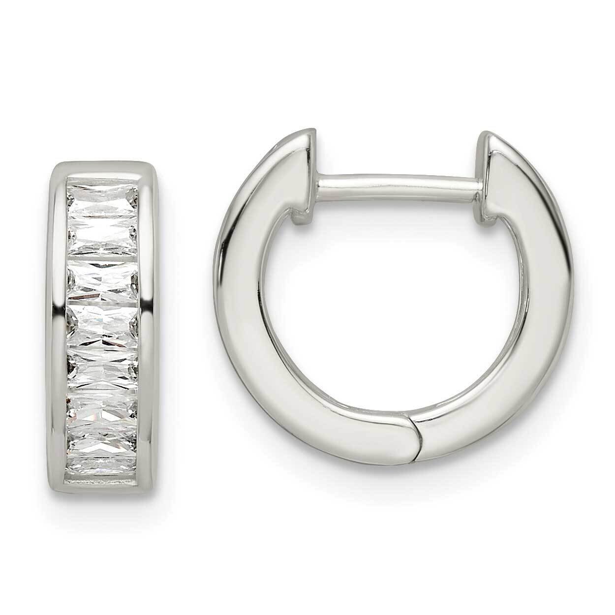 Baguette CZ Diamond Hinged Hoop Earrings Sterling Silver Polished QE16289, MPN: QE16289, 1969041676…