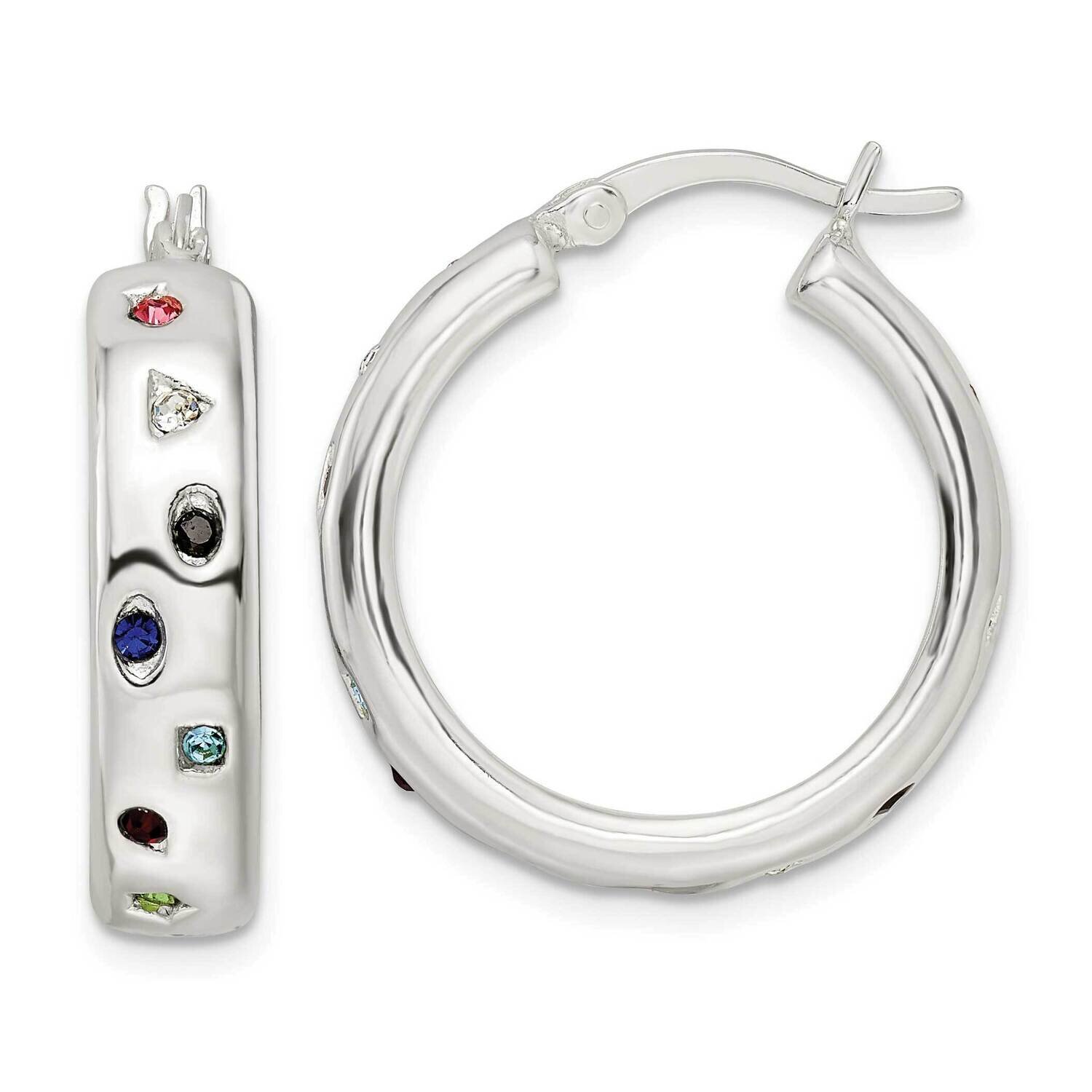 Multi-Color CZ Diamond Circle Hoop Earrings Sterling Silver Polished QE16293, MPN: QE16293, 1969041…