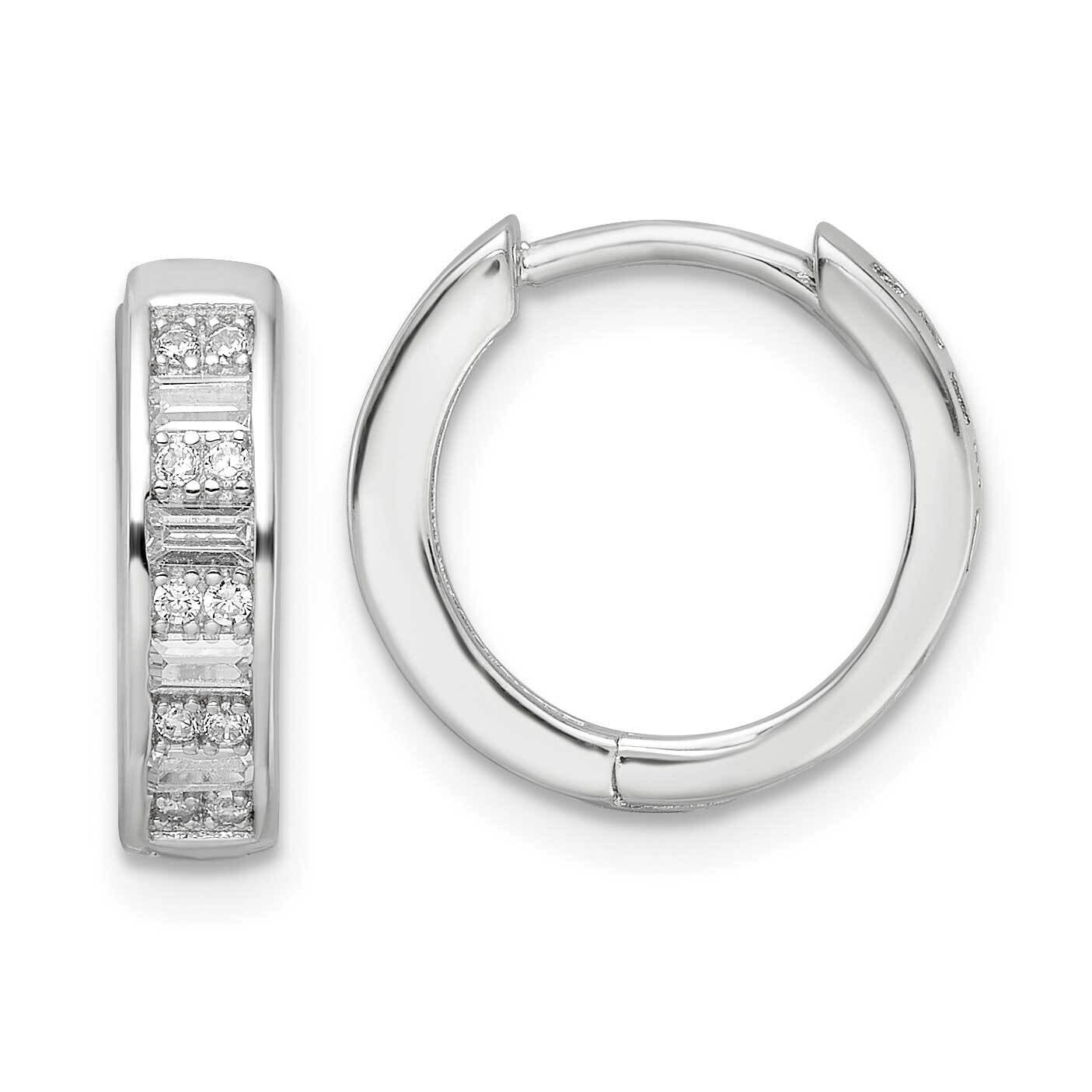 Rhodium-Plated CZ Diamond Hinged Hoop Earrings Sterling Silver Polished QE16298, MPN: QE16298, 1969…