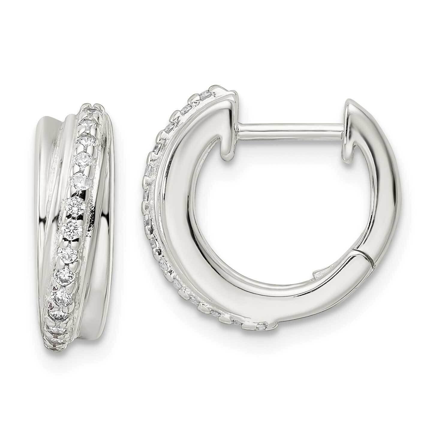 CZ Diamond Hinged Hoop Earrings Sterling Silver Polished QE16301, MPN: QE16301, 196904168356