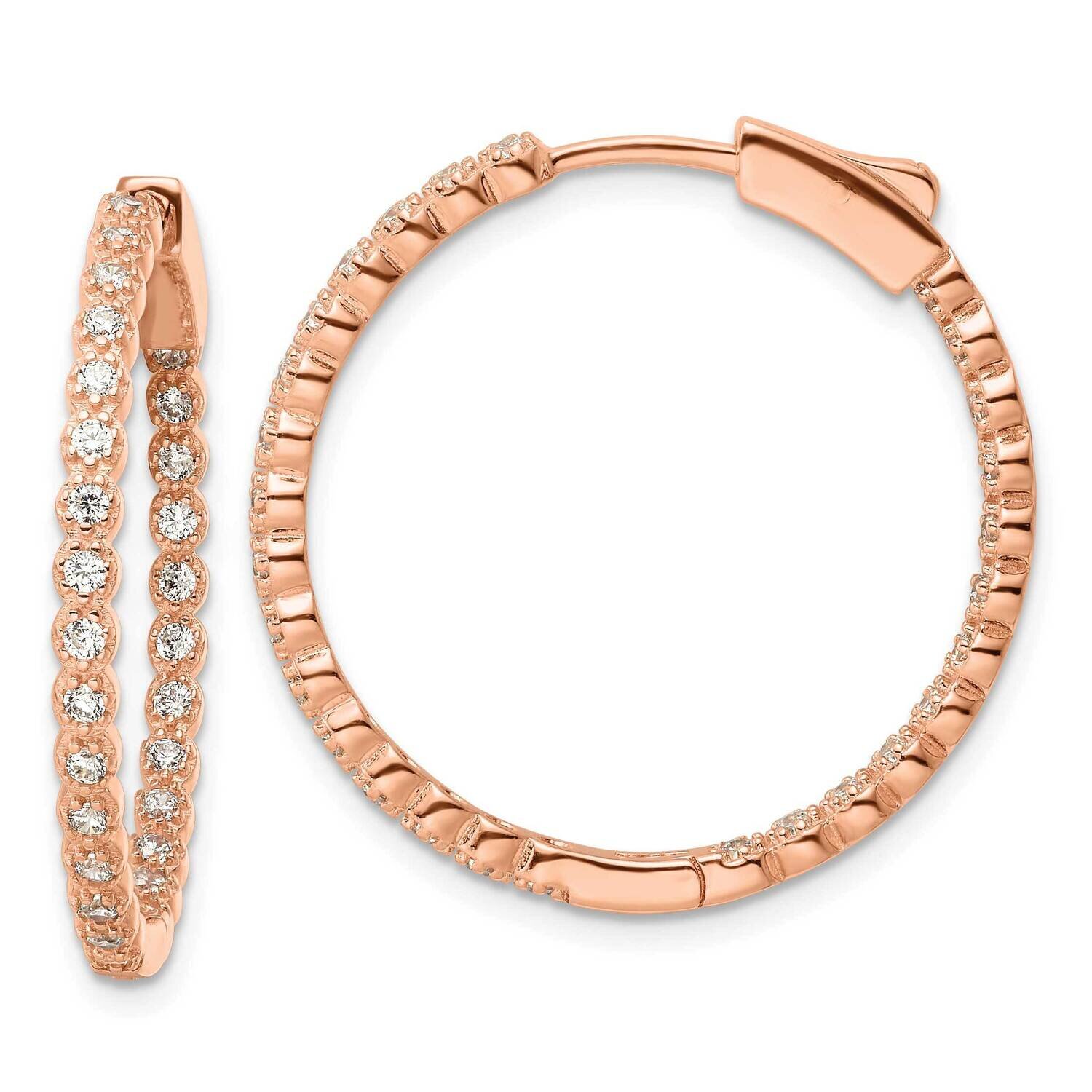 Rose-Tone In &amp; Out CZ Diamond Hinged Hoop Earrings Sterling Silver Polished QE16306, MPN: QE16306, …