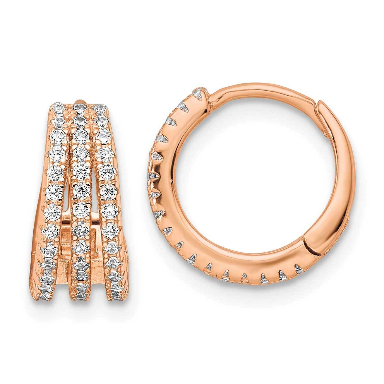 Polished Triple Row CZ Diamond Hinged Hoop Earrings Sterling Silver Rose-Tone QE16309, MPN: QE16309…