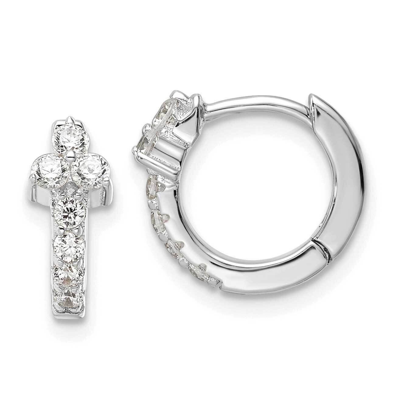 Rhodium-Plated CZ Diamond Hinged Huggie Hoop Earrings Sterling Silver Polished QE16310, MPN: QE1631…