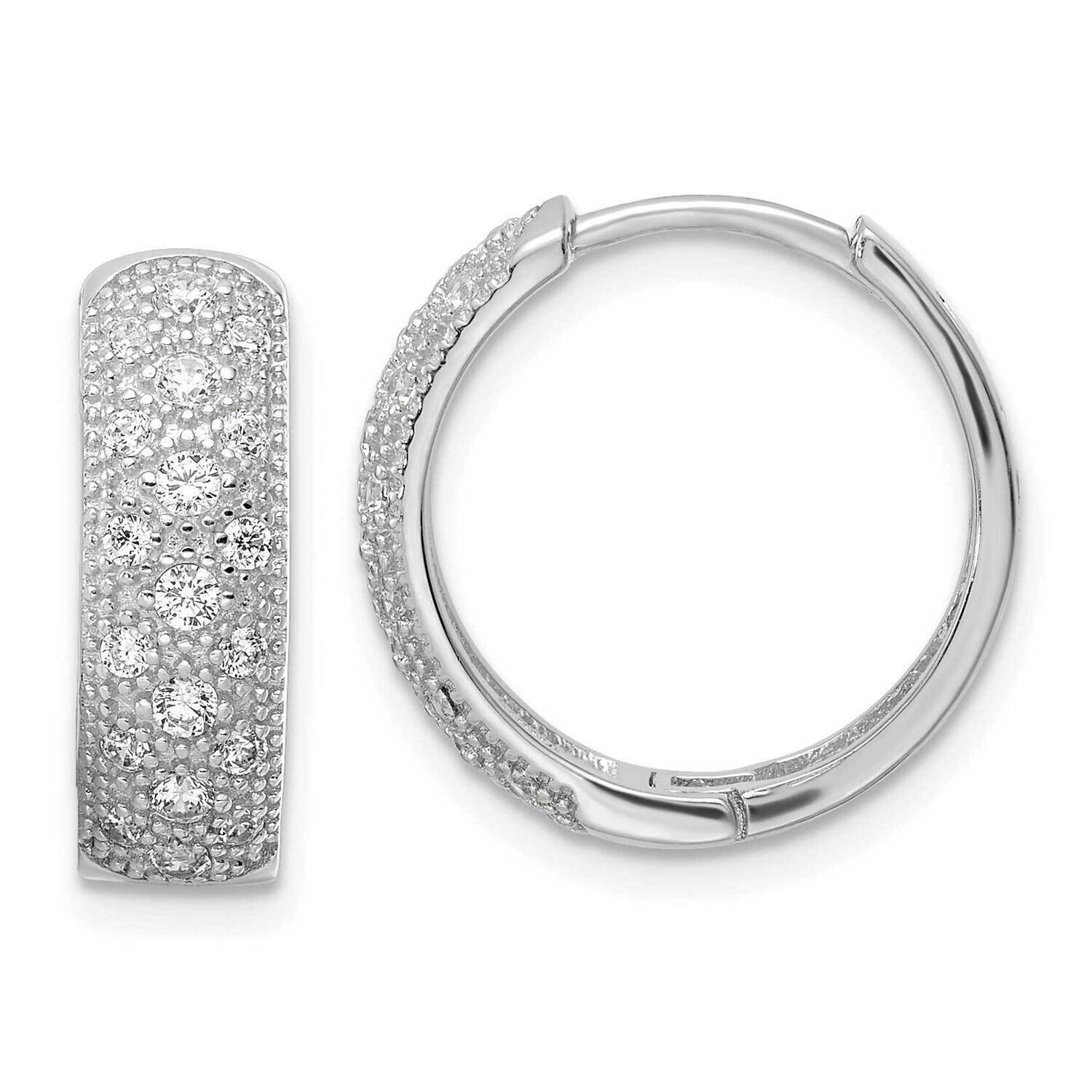 Rhodium-Plated CZ Diamond Hinged Hoop Earrings Sterling Silver Polished QE16315, MPN: QE16315, 1969…